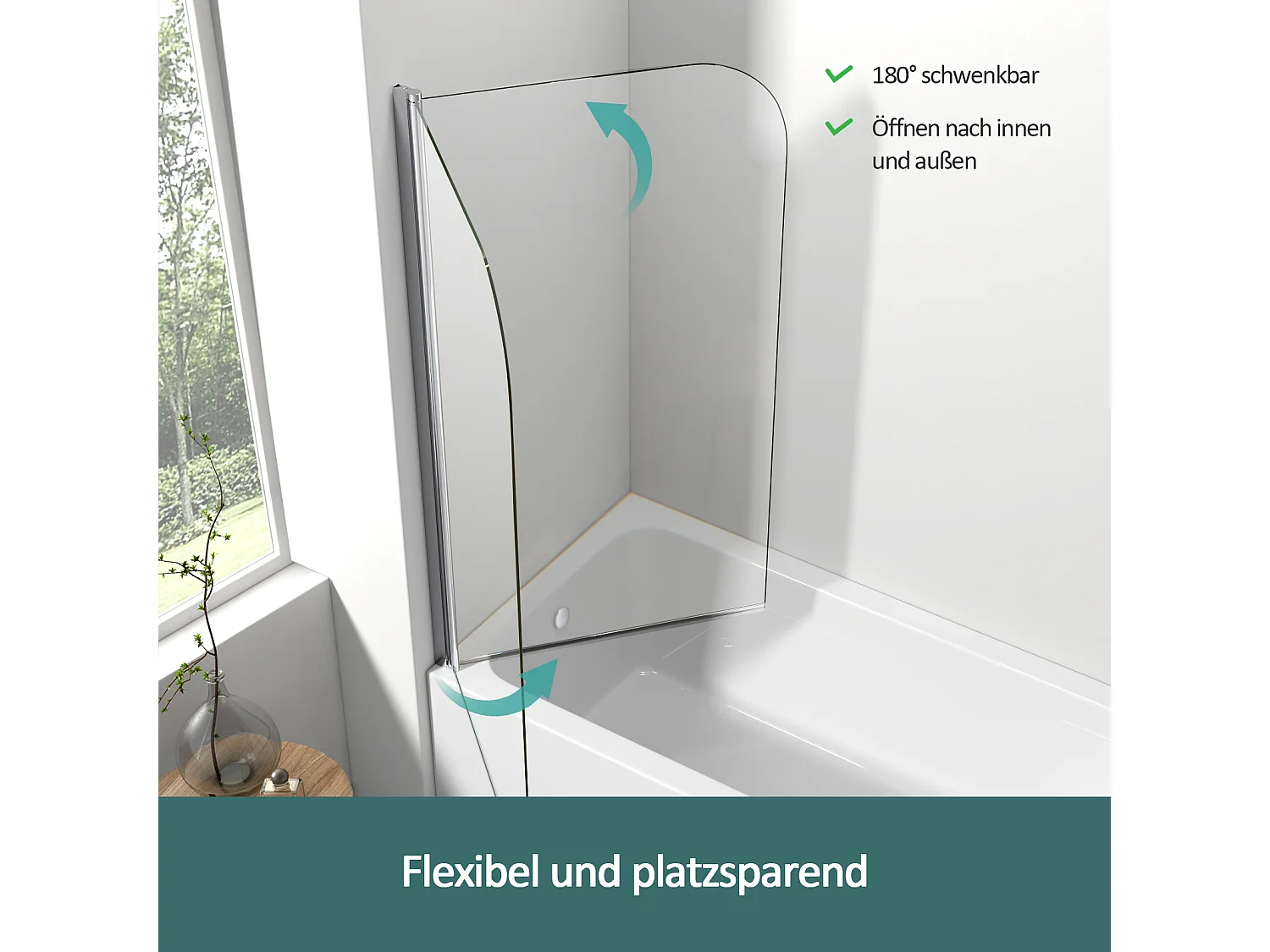 EMKE Pare baignoire verre trempé 6 mm transparent L.70 × H.140 cm avec revêtement nano