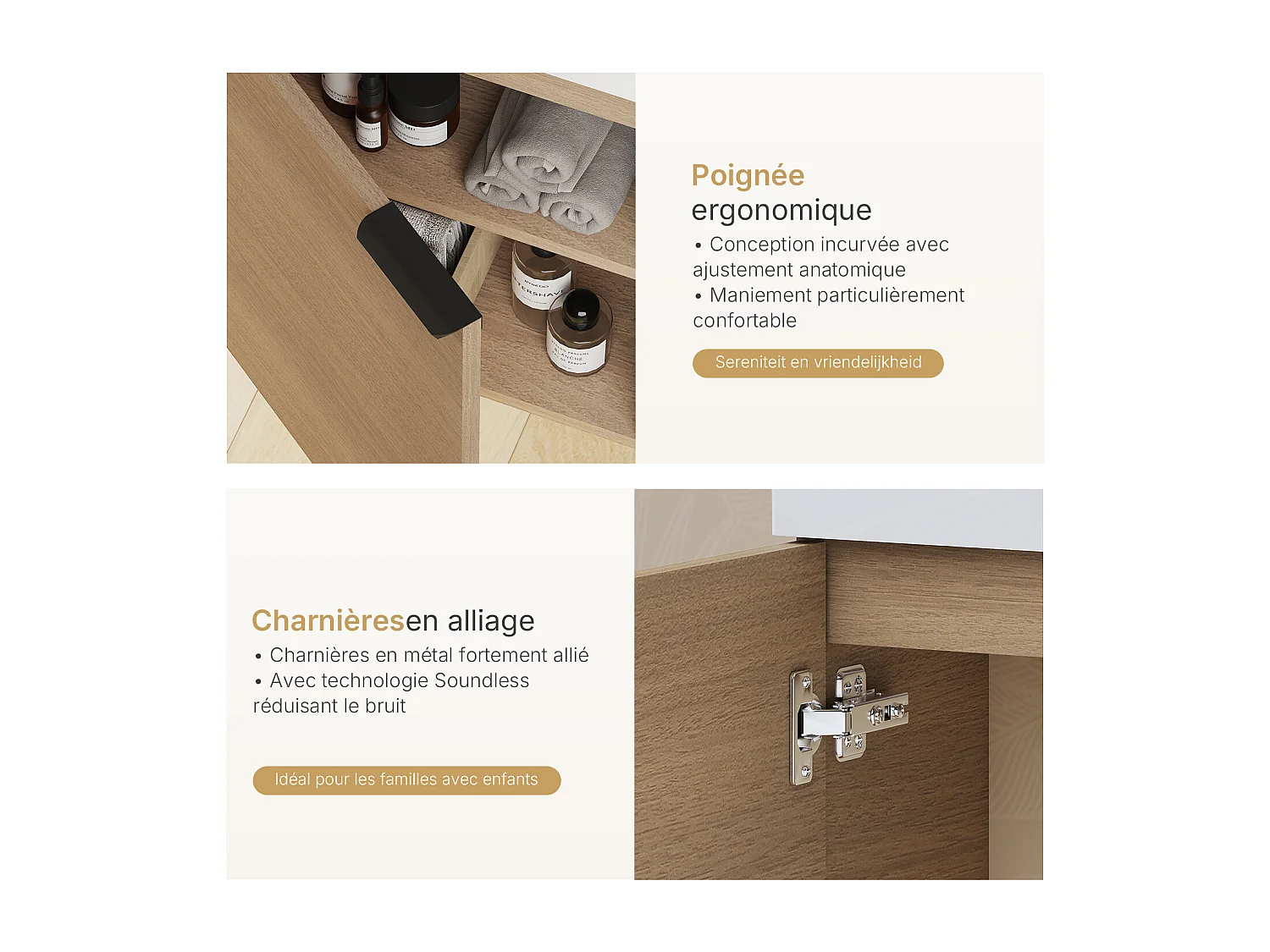EMKE Meuble salle de bain mural vasque céramique blanche moderne finition noyer L.41.7 x H.64.6 cm