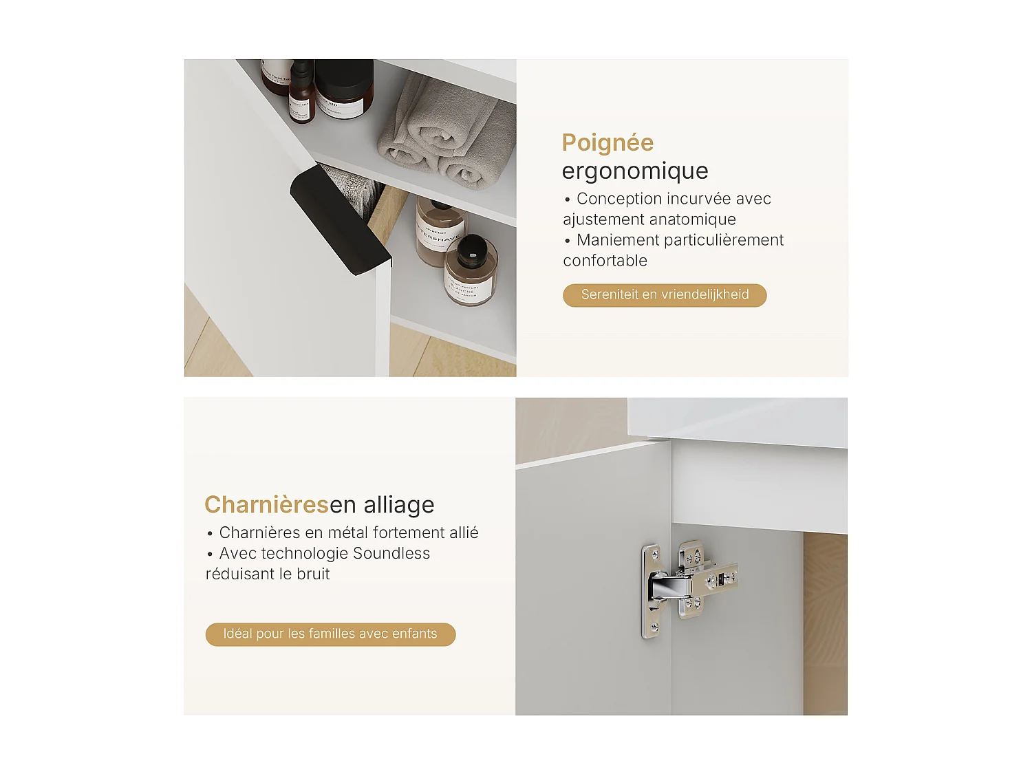 EMKE Meuble salle de bain mural vasque céramique blanche moderne finition blanc L.41.7 x H.64.6 cm