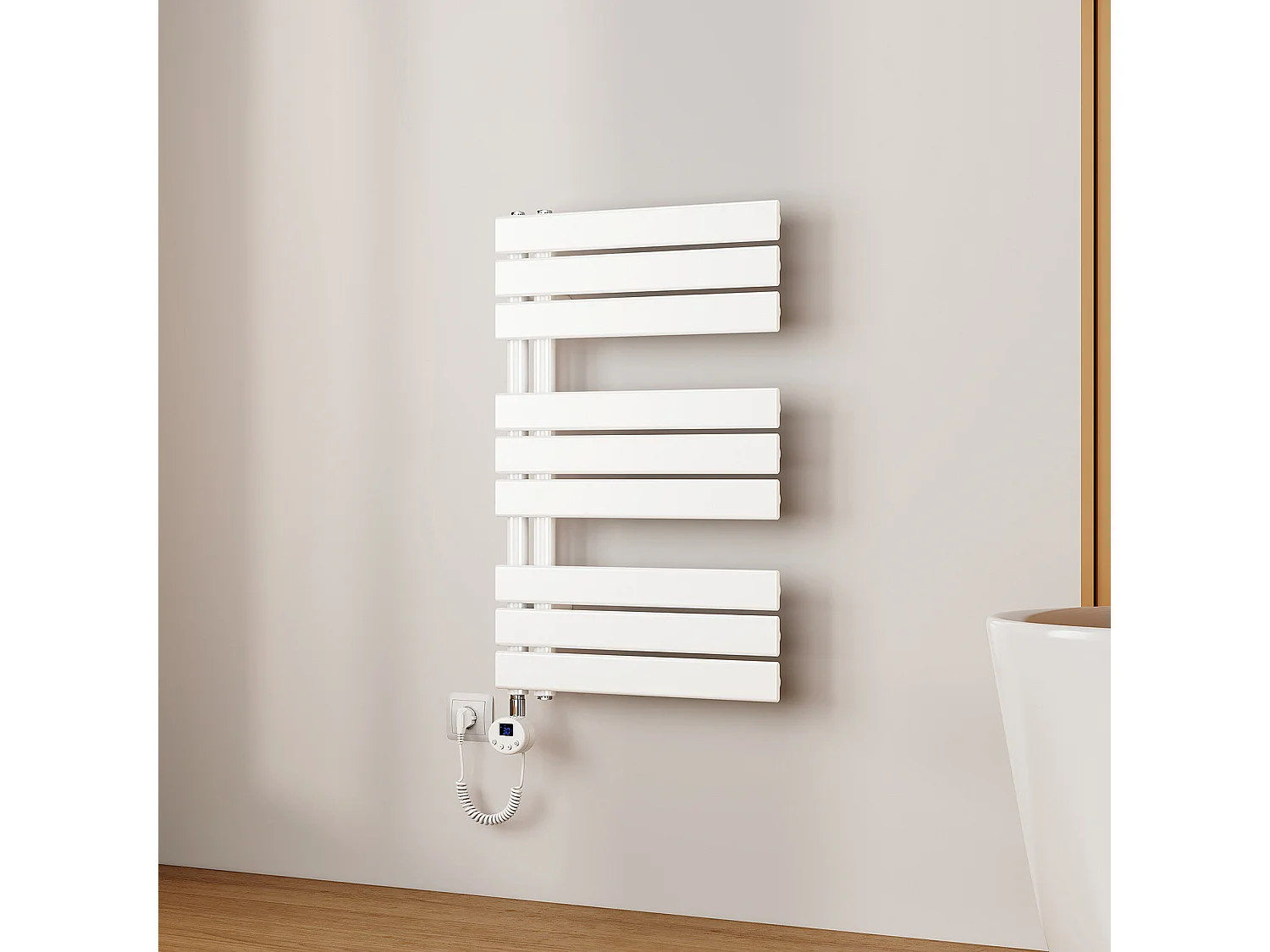 EMKE Radiateur Sèche-Serviettes Électrique 762x500 mm, Blanc 400W, WiFi, Modes Intelligents, Détection Fenêtre