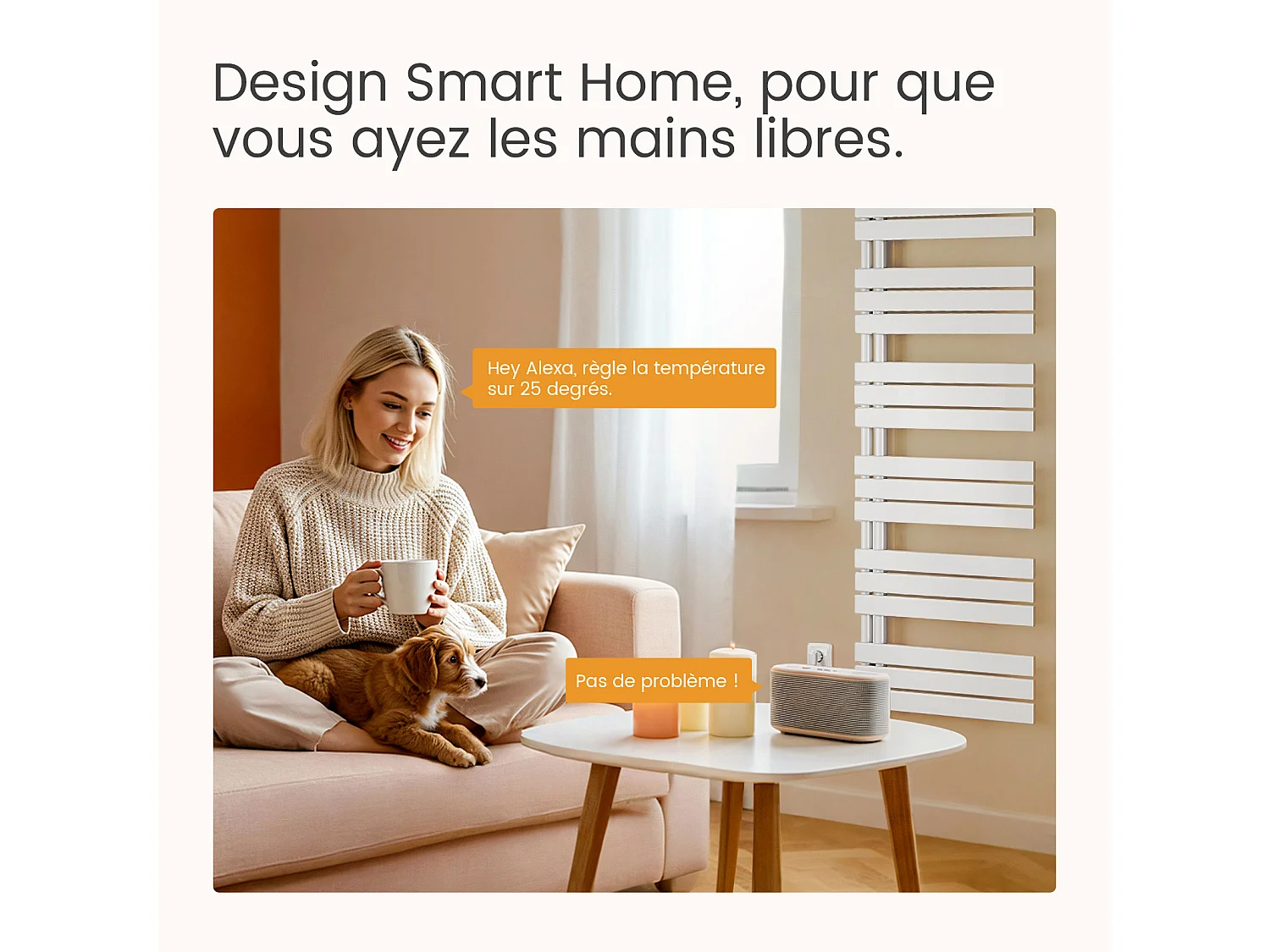 EMKE Radiateur Sèche-Serviettes Électrique 762x500 mm, Blanc 400W, WiFi, Modes Intelligents, Détection Fenêtre