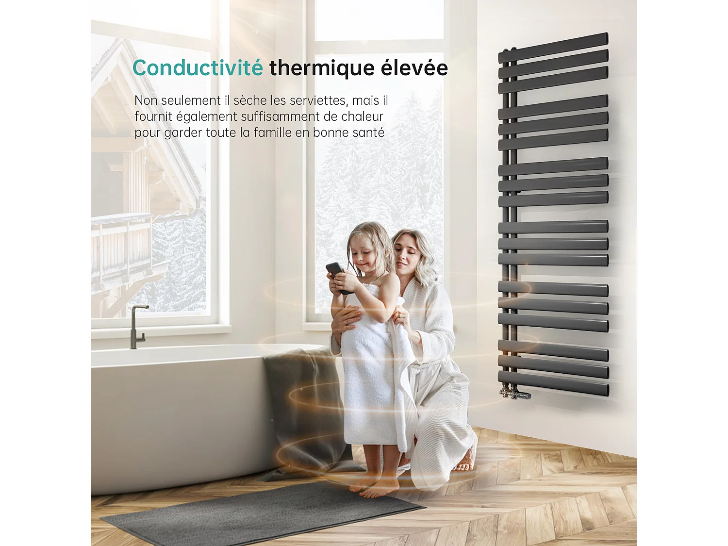Sèche-serviette eau chaude EMKE raccord latéral radiateur sèche-serviettes anthracite 143 × 40 cm 510 watts