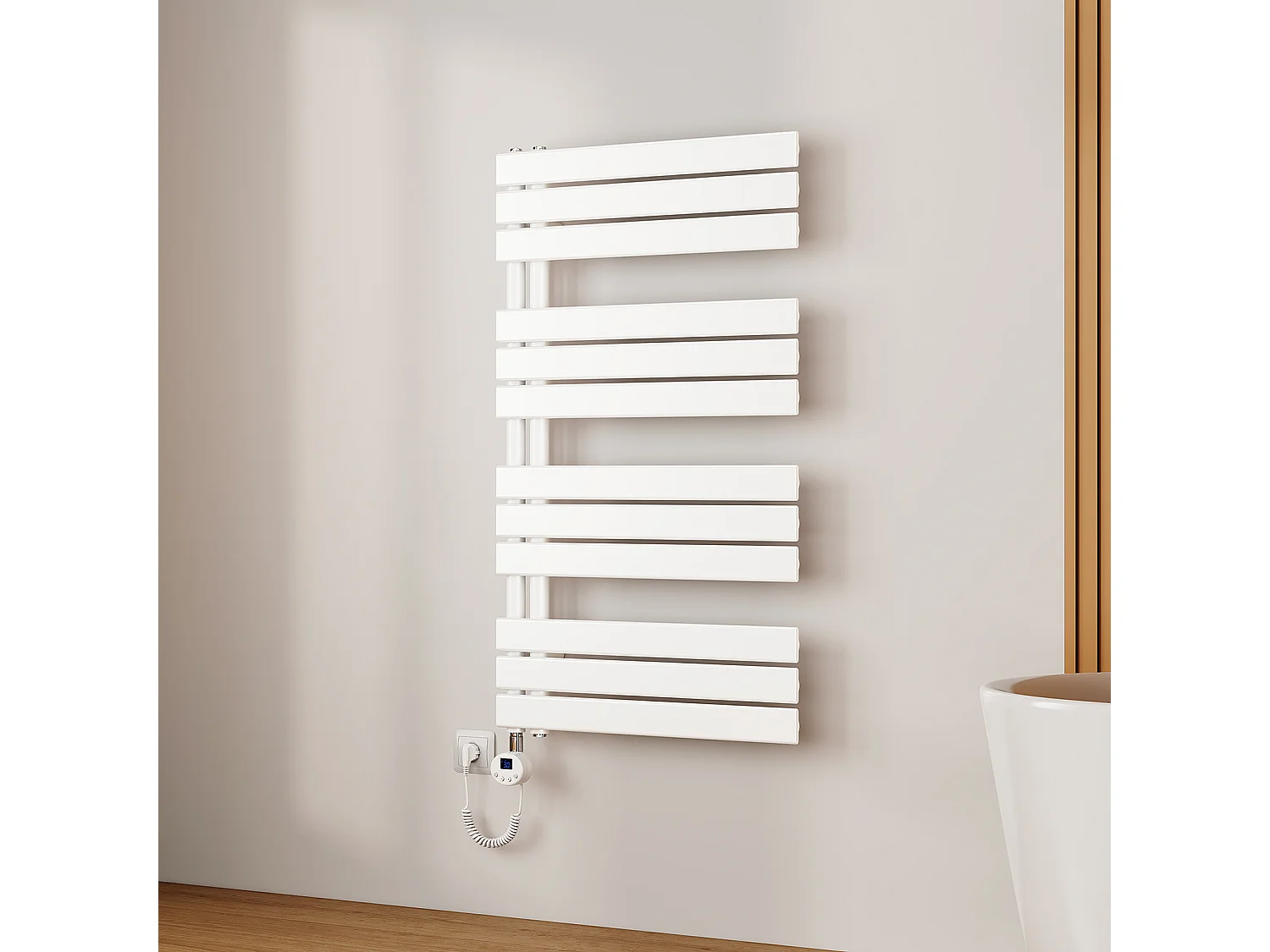 EMKE Radiateur Sèche-Serviettes Électrique 1041x600 mm, Blanc 600W, WiFi, Modes Intelligents, Détection Fenêtre