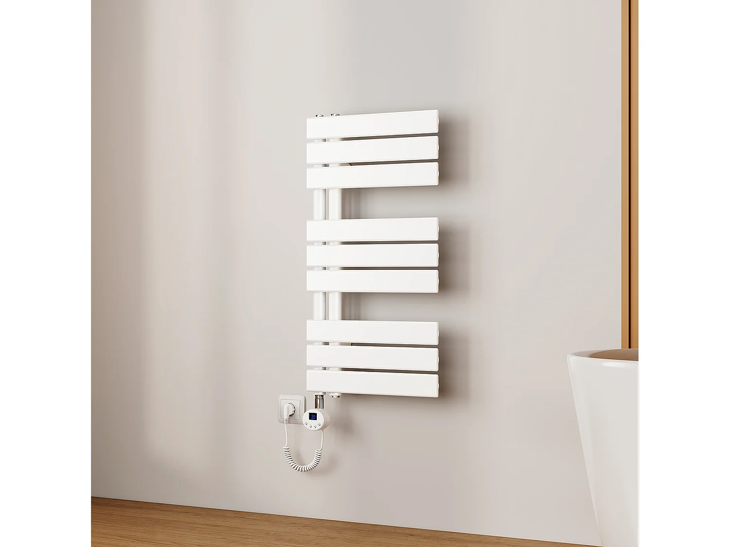 EMKE Radiateur Sèche-Serviettes Électrique 762x400 mm, Blanc 400W, WiFi, Modes Intelligents, Détection Fenêtre
