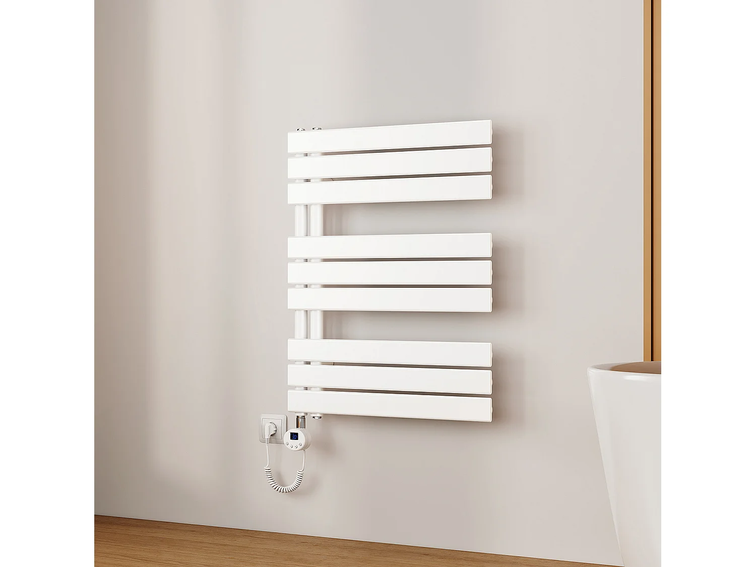 EMKE Radiateur Sèche-Serviettes Électrique 762x600 mm, Blanc 400W, WiFi, Modes Intelligents, Détection Fenêtre