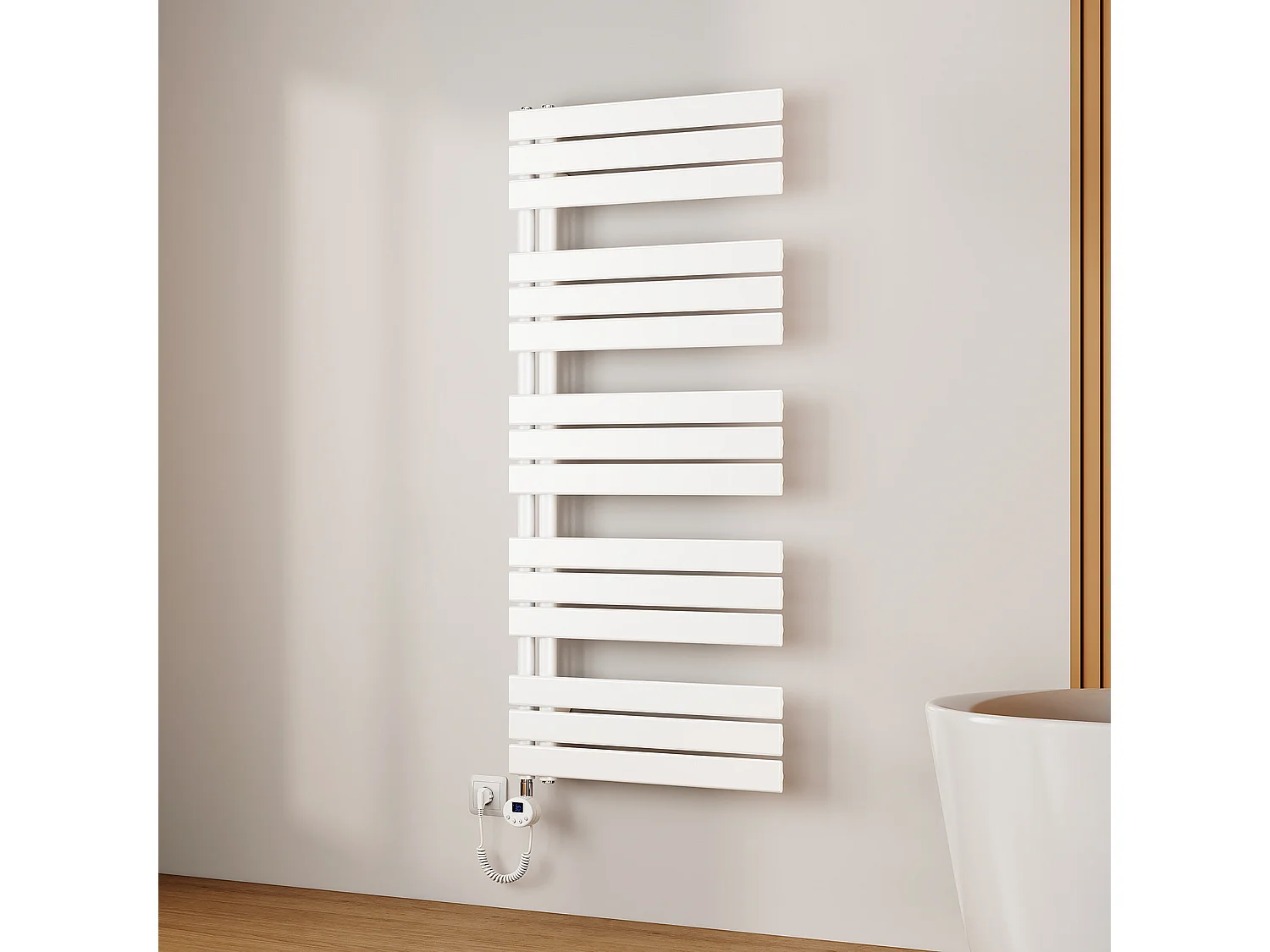EMKE Radiateur Sèche-Serviettes Électrique 1320x600 mm, Blanc 800W, WiFi, Modes Intelligents, Détection Fenêtre