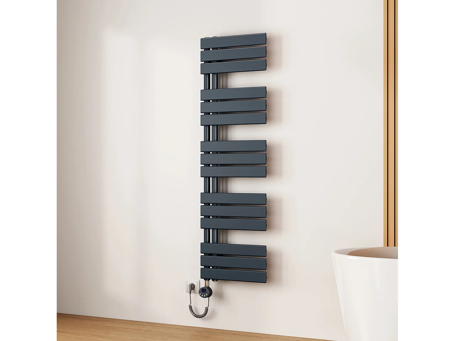EMKE Radiateur Sèche-Serviettes Électrique 1320x400 mm, Gris Anthracite 600W, WiFi, Modes Intelligents, IPX4