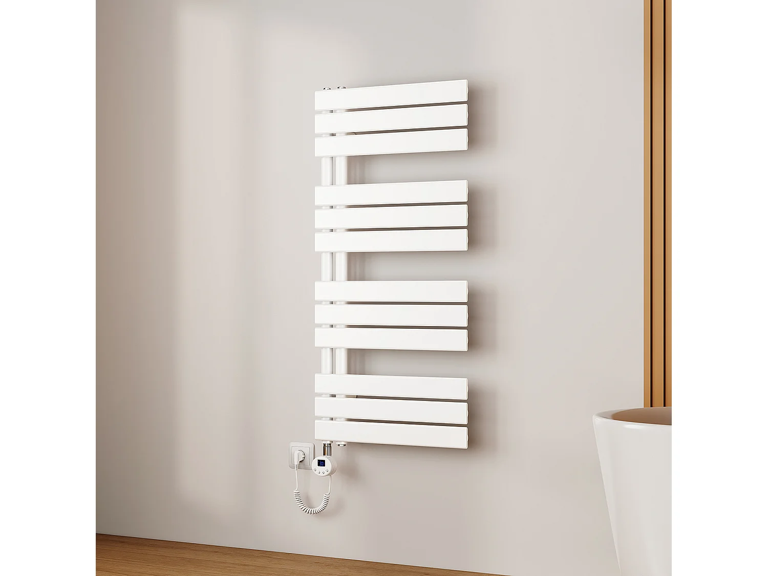 EMKE Radiateur Sèche-Serviettes Électrique 1041x500 mm, Blanc 600W, WiFi, Modes Intelligents, Détection Fenêtre