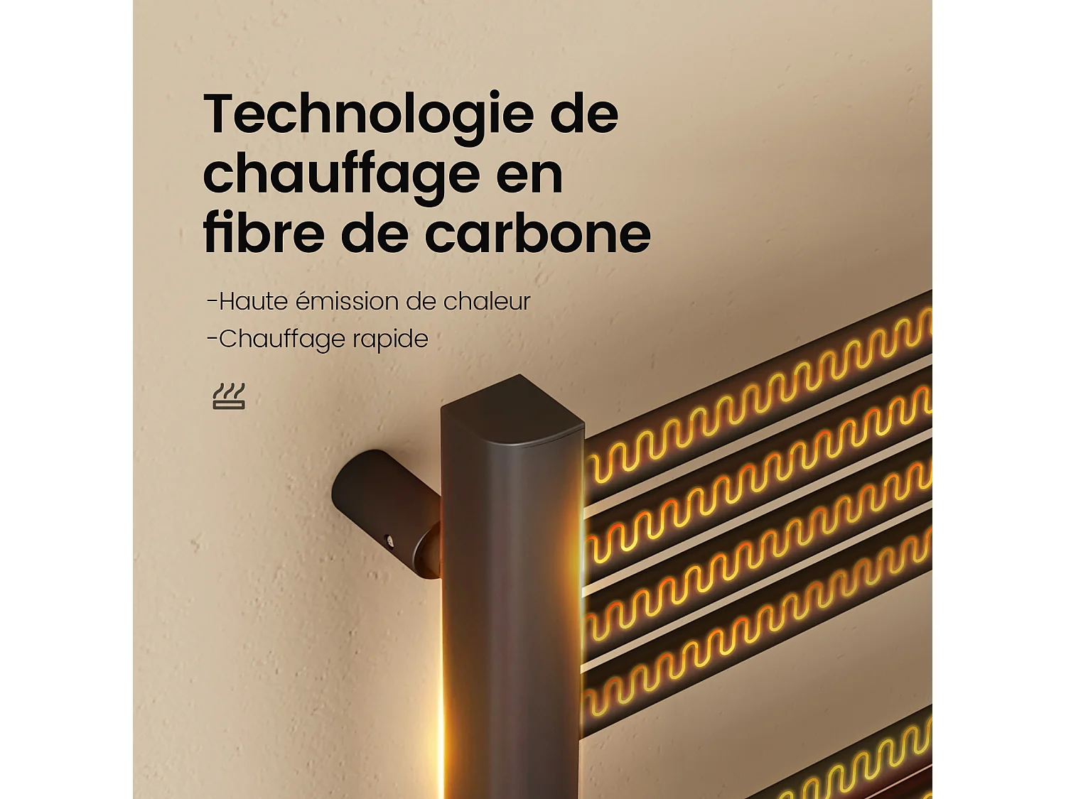 EMKE Sèche-serviettes électrique Noir aluminium H. 120 x L. 54 cm 600 W avec écran tactile LCD