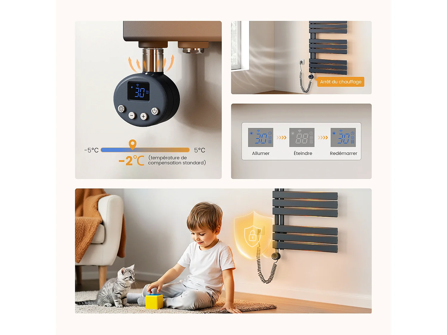 EMKE Radiateur Sèche-Serviettes Électrique 1599x500 mm, Gris Anthracite 1000W, WiFi, Modes Intelligents, IPX4