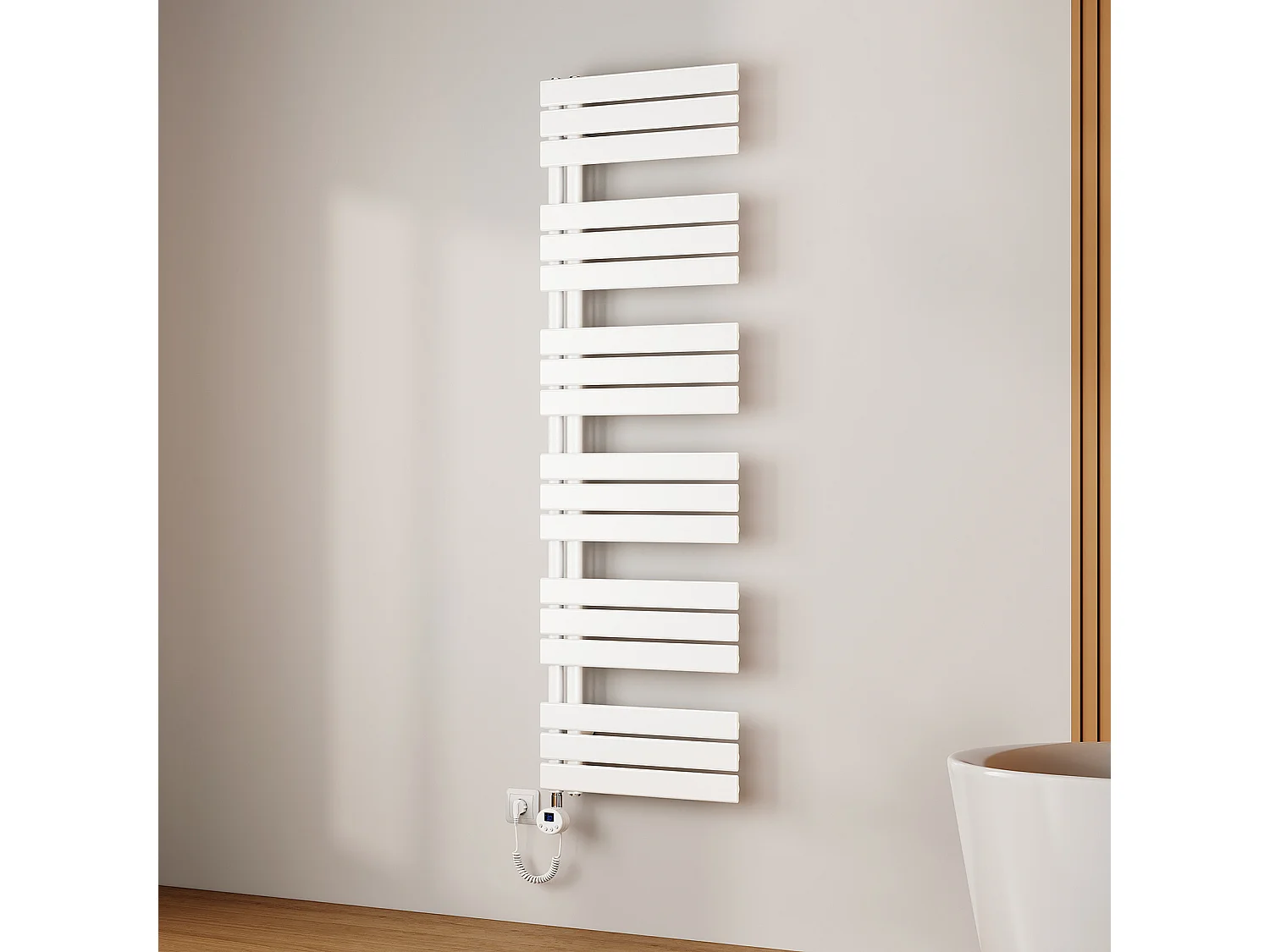 EMKE Radiateur Sèche-Serviettes Électrique 1599x500 mm, Blanc 1000W, WiFi, Modes Intelligents, Détection Fenêtre