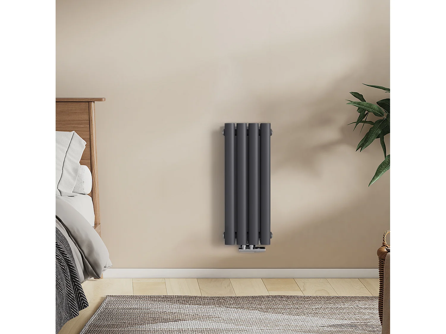 EMKE Radiateur eau chaude vertical Anthracite acier H. 60 x L. 24 cm 177 W raccordement central