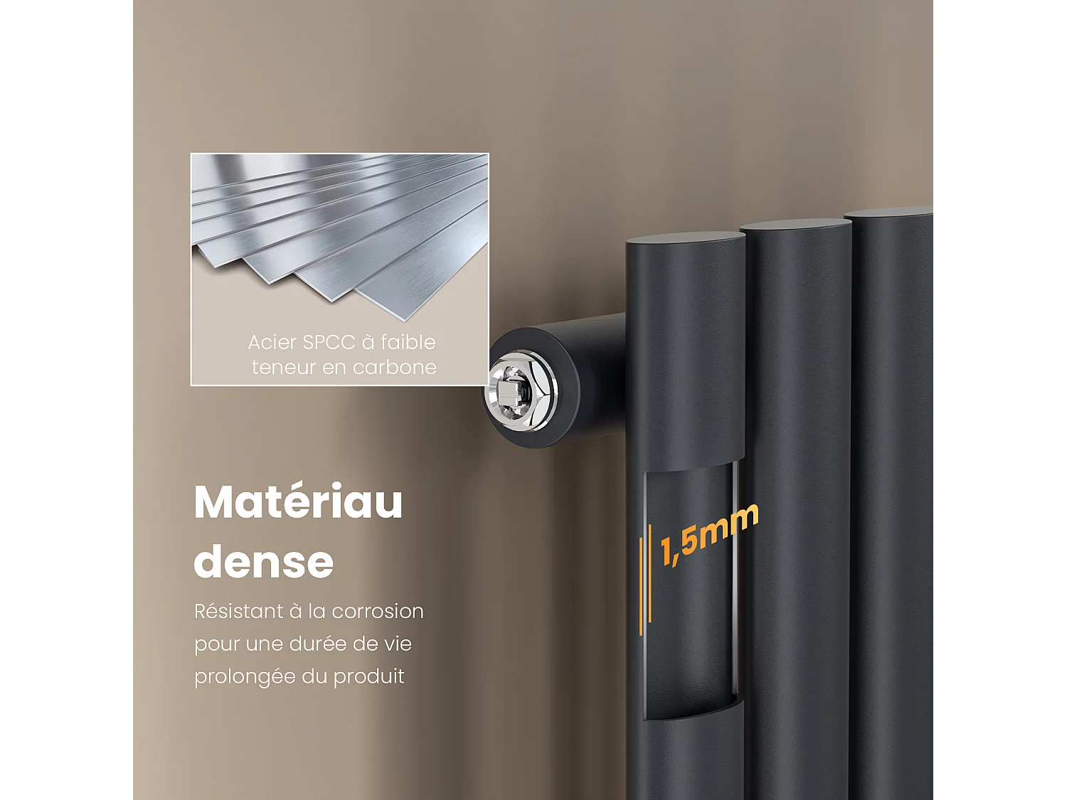 EMKE Radiateur eau chaude vertical Anthracite acier H. 60 x L. 24 cm 177 W raccordement central