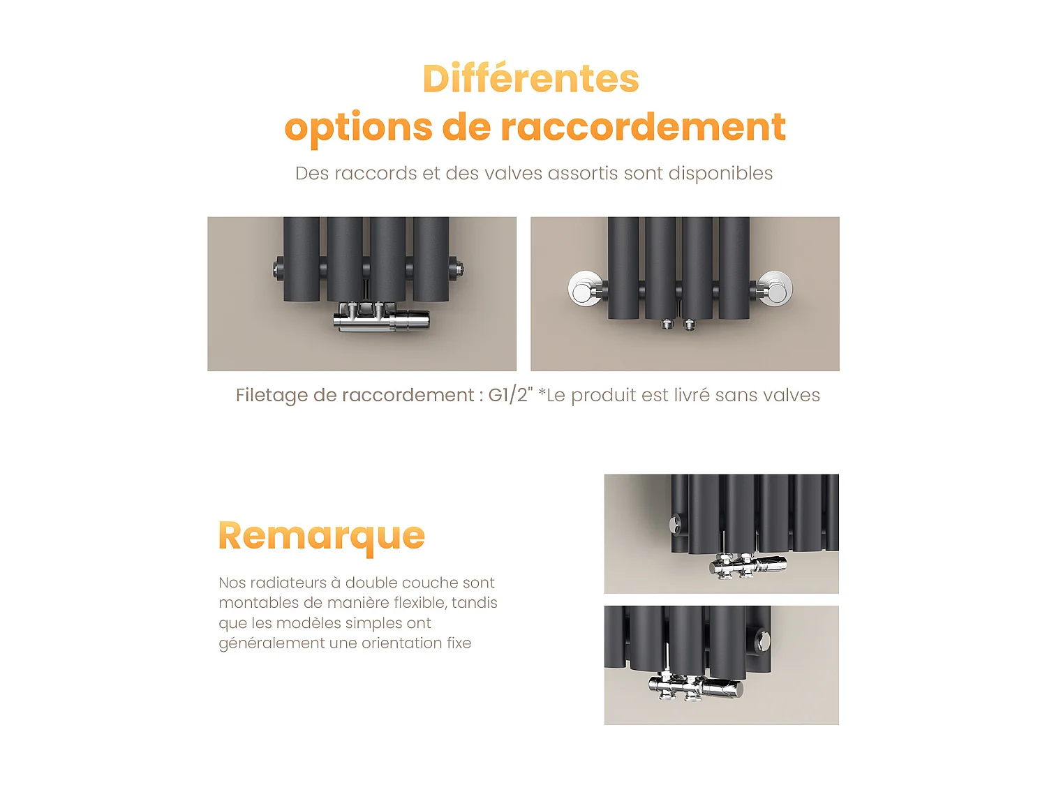 EMKE Radiateur eau chaude vertical Anthracite acier H. 60 x L. 24 cm 177 W raccordement central
