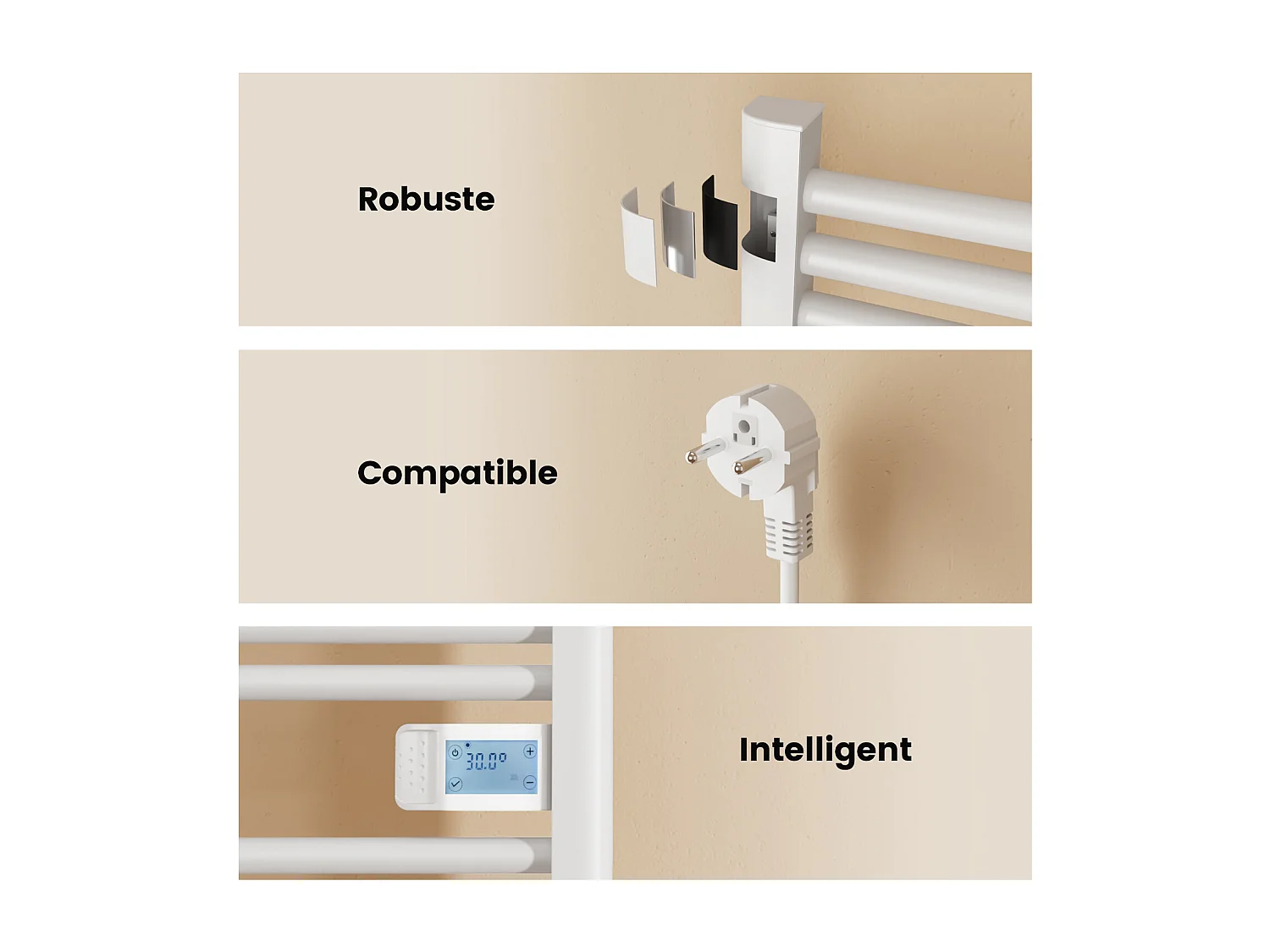 EMKE Sèche-serviettes électrique Blanc aluminium H. 120 x L. 54 cm 600 W avec écran tactile LCD