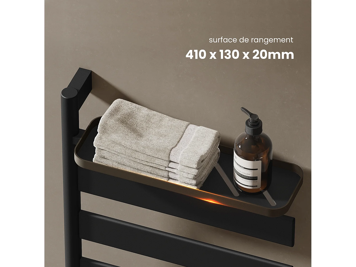 EMKE Sèche-serviettes Électrique, H.76 x L.45 cm, Barres pivotantes 180 degrés avec Étagère, WiFi App/Alexa, 120W, Noir
