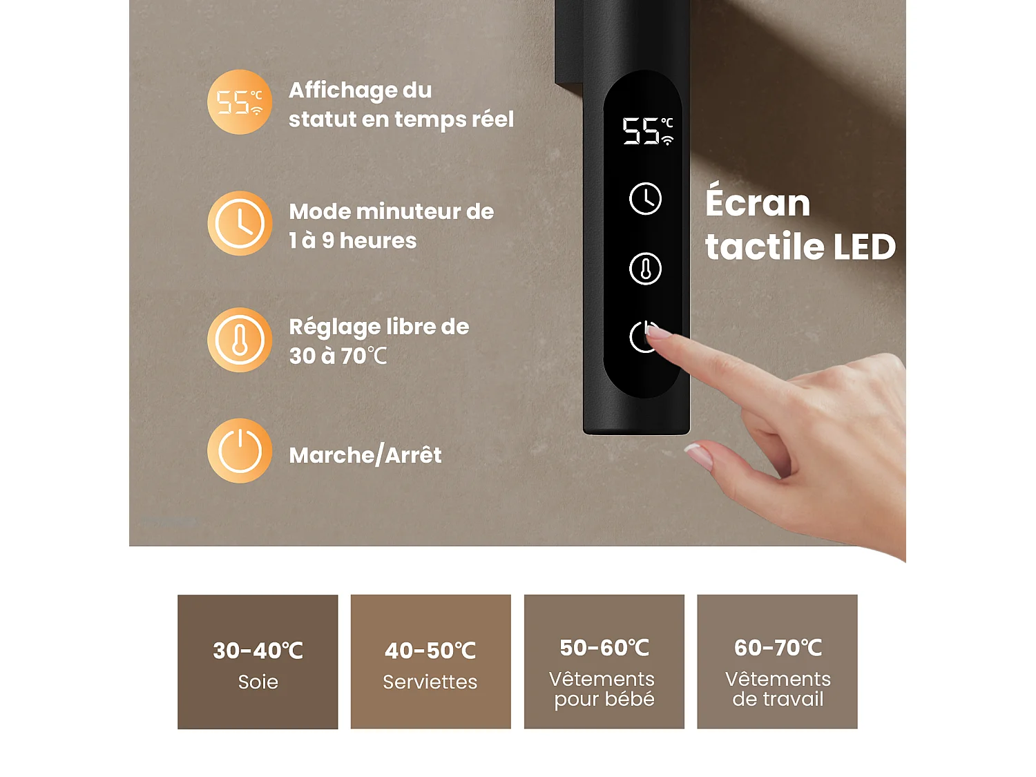 EMKE Sèche-serviettes Électrique, H.76 x L.45 cm, Barres pivotantes 180 degrés avec Étagère, WiFi App/Alexa, 120W, Noir
