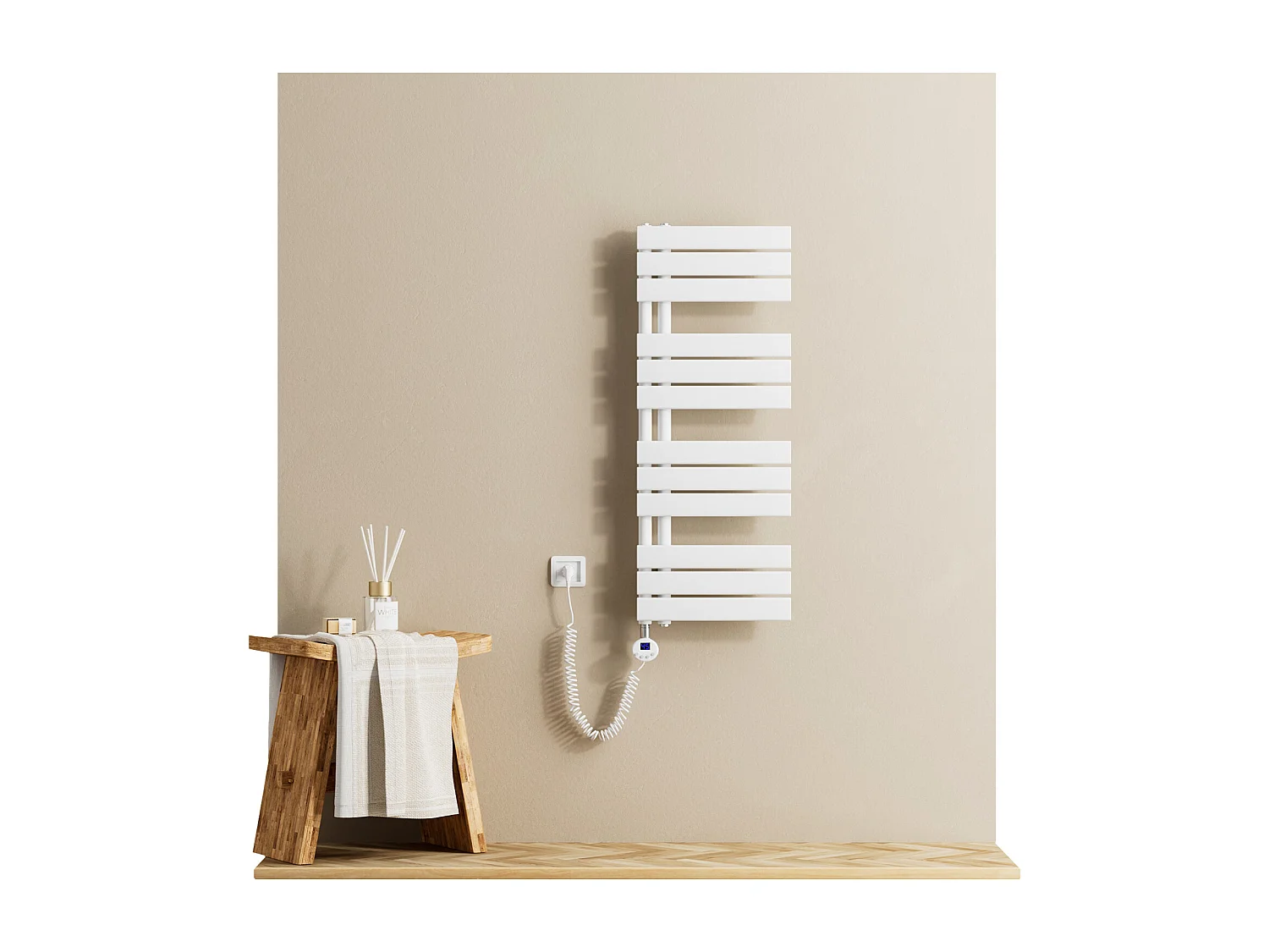EMKE Radiateur Sèche-Serviettes Électrique 1041x400 mm, Blanc 400W, WiFi, Modes Intelligents, Détection Fenêtre