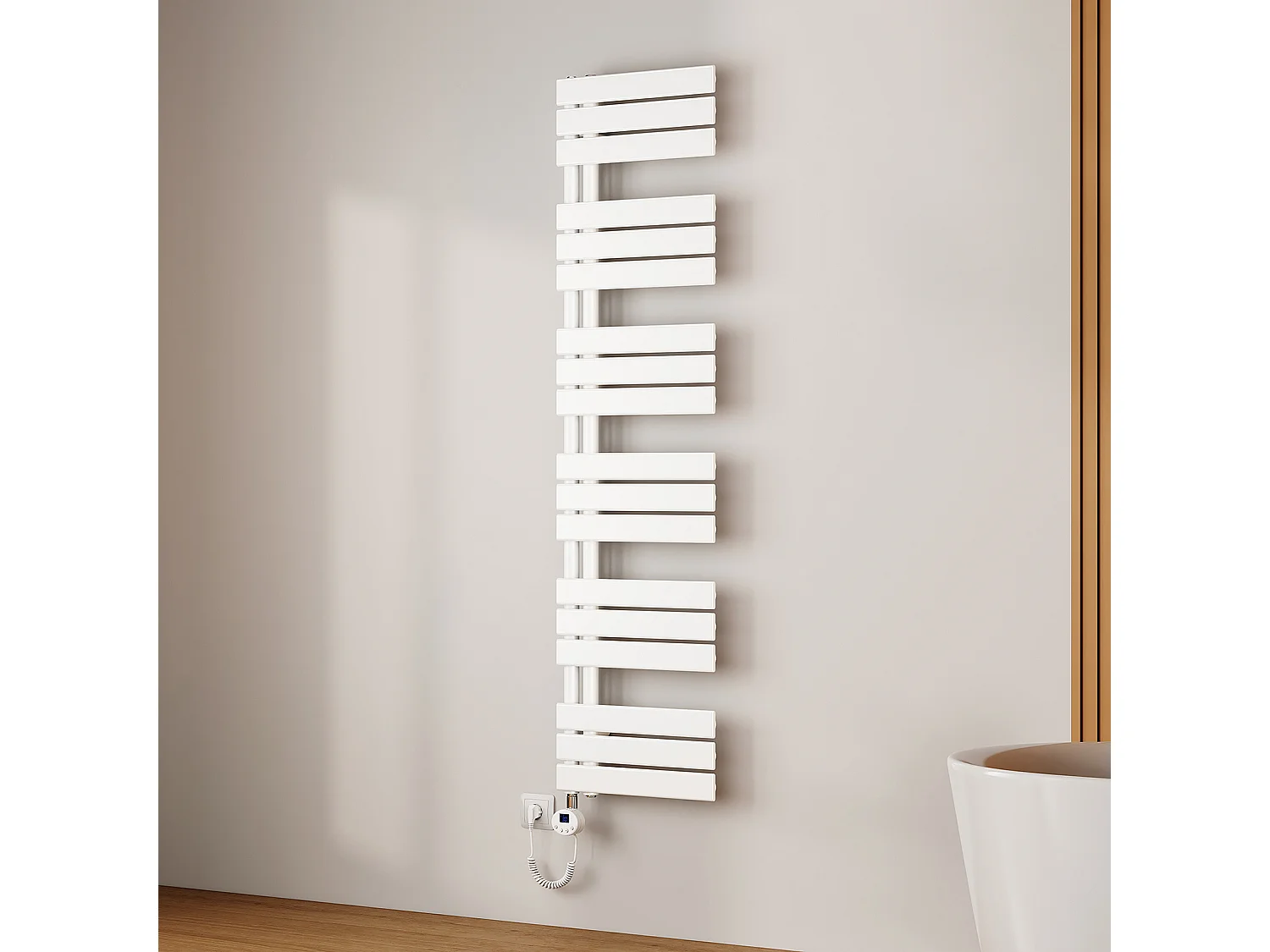 EMKE Radiateur Sèche-Serviettes Électrique 1599x400 mm, Blanc 800W, WiFi, Modes Intelligents, Détection Fenêtre