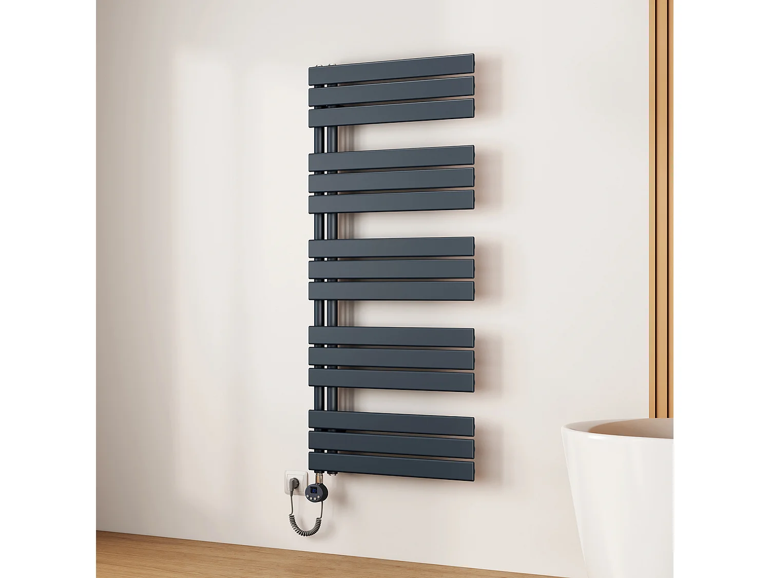 EMKE Radiateur Sèche-Serviettes Électrique 1320x600 mm, Gris Anthracite 800W, WiFi, Modes Intelligents, IPX4