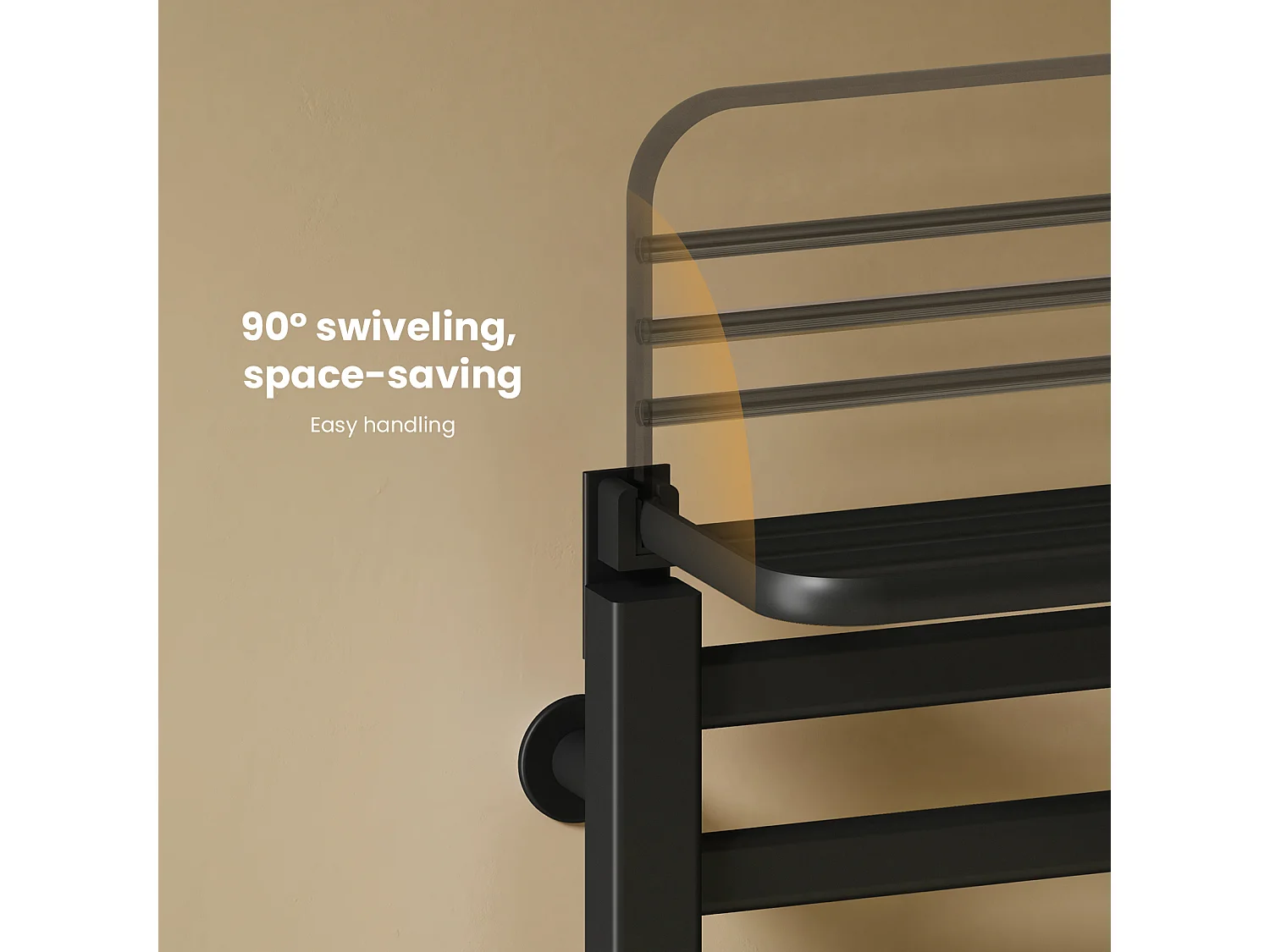 EMKE Sèche-serviettes électrique noir aluminium WiFi H. 50 x L. 50 cm 140 W avec étagère pliable