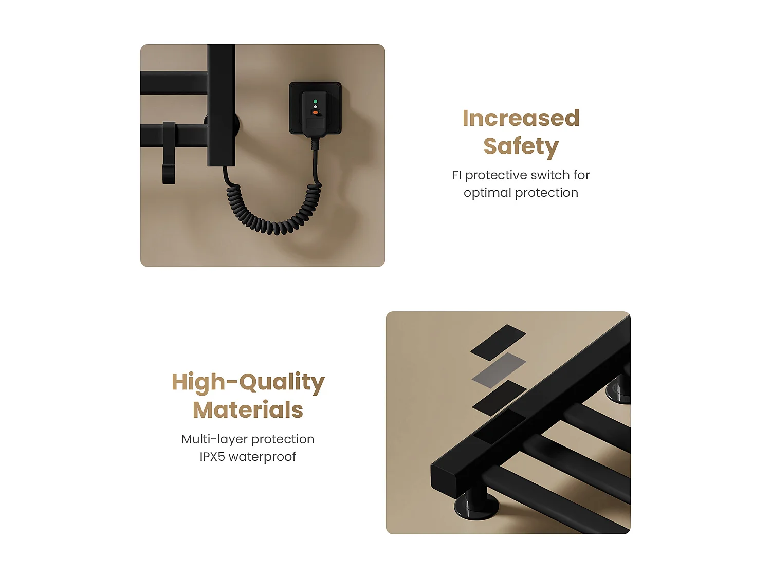 EMKE Sèche-serviettes électrique noir aluminium WiFi H. 50 x L. 50 cm 140 W avec étagère pliable
