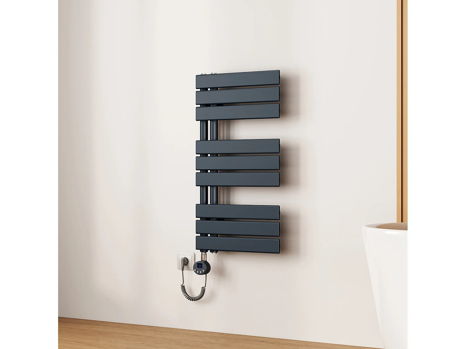 EMKE Radiateur Sèche-Serviettes Électrique 762x400 mm, Gris Anthracite 400W, WiFi, Modes Intelligents, IPX4