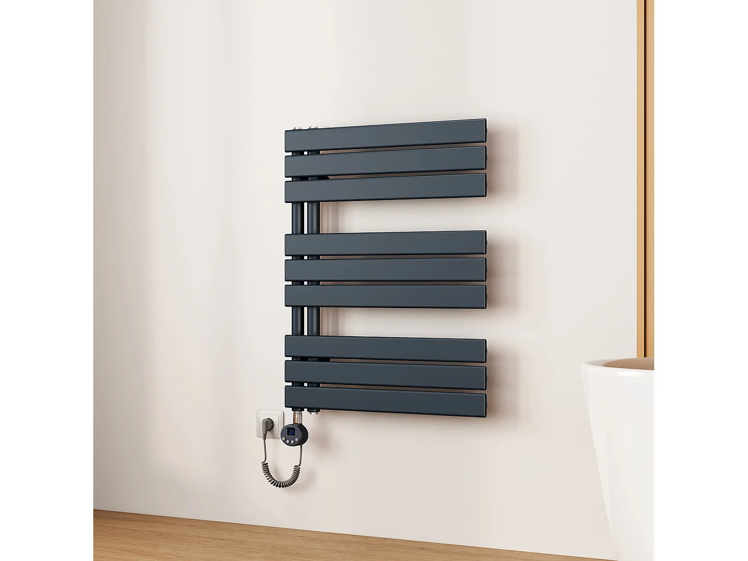 EMKE Radiateur Sèche-Serviettes Électrique 762x600 mm, Gris Anthracite 400W, WiFi, Modes Intelligents, IPX4