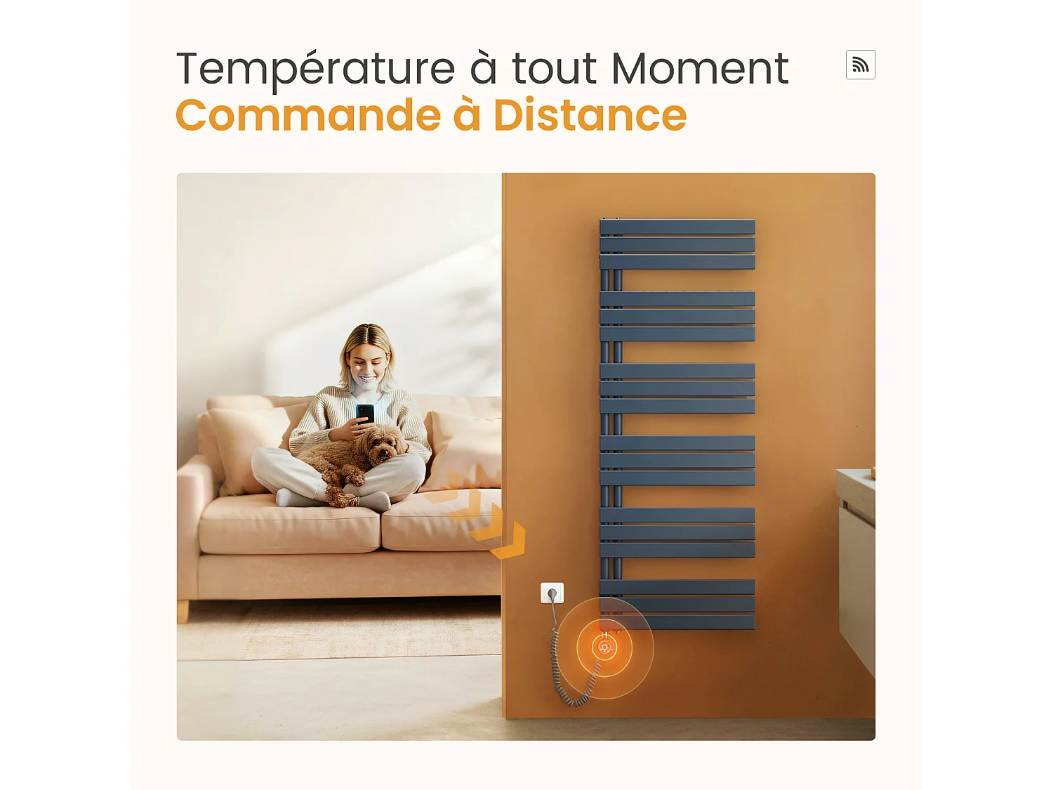 EMKE Radiateur Sèche-Serviettes Électrique 762x600 mm, Gris Anthracite 400W, WiFi, Modes Intelligents, IPX4
