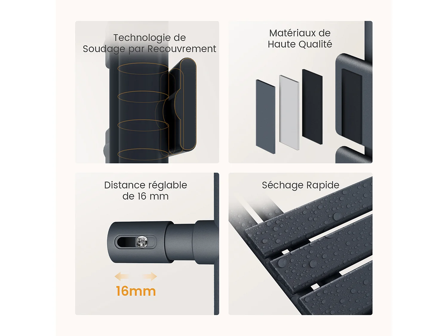 EMKE Radiateur Sèche-Serviettes Électrique 1041x400 mm, Gris Anthracite 400W, WiFi, Modes Intelligents, IPX4
