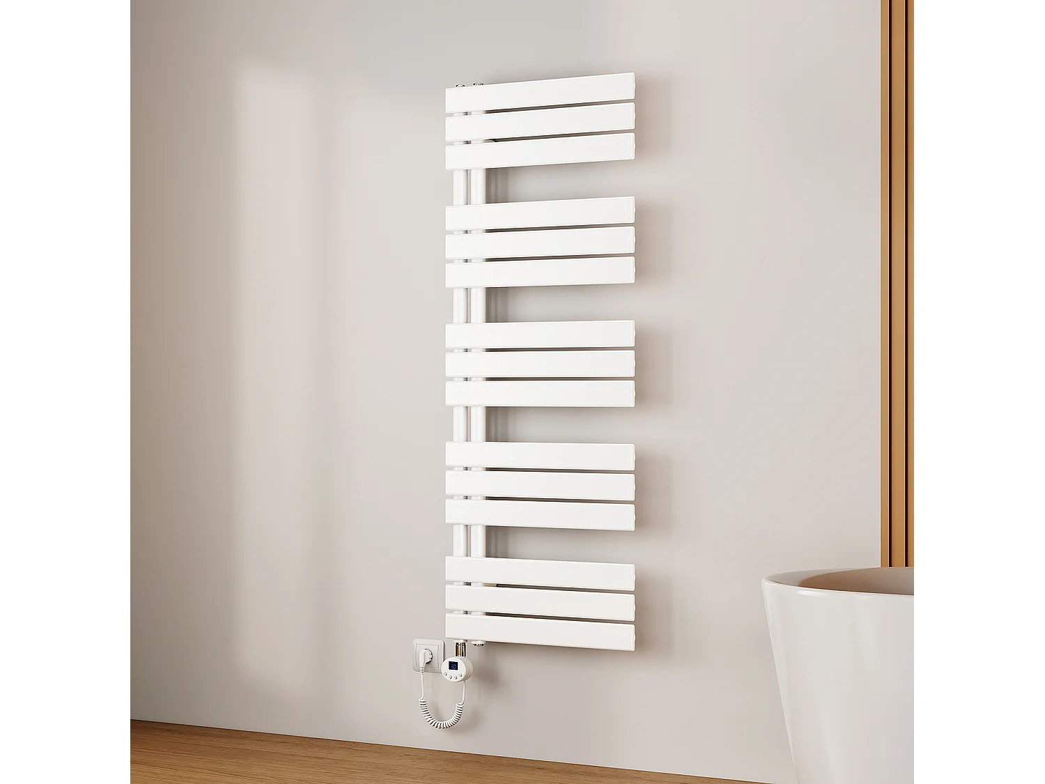 EMKE Radiateur Sèche-Serviettes Électrique 1320x500 mm, Blanc 800W, WiFi, Modes Intelligents, Détection Fenêtre