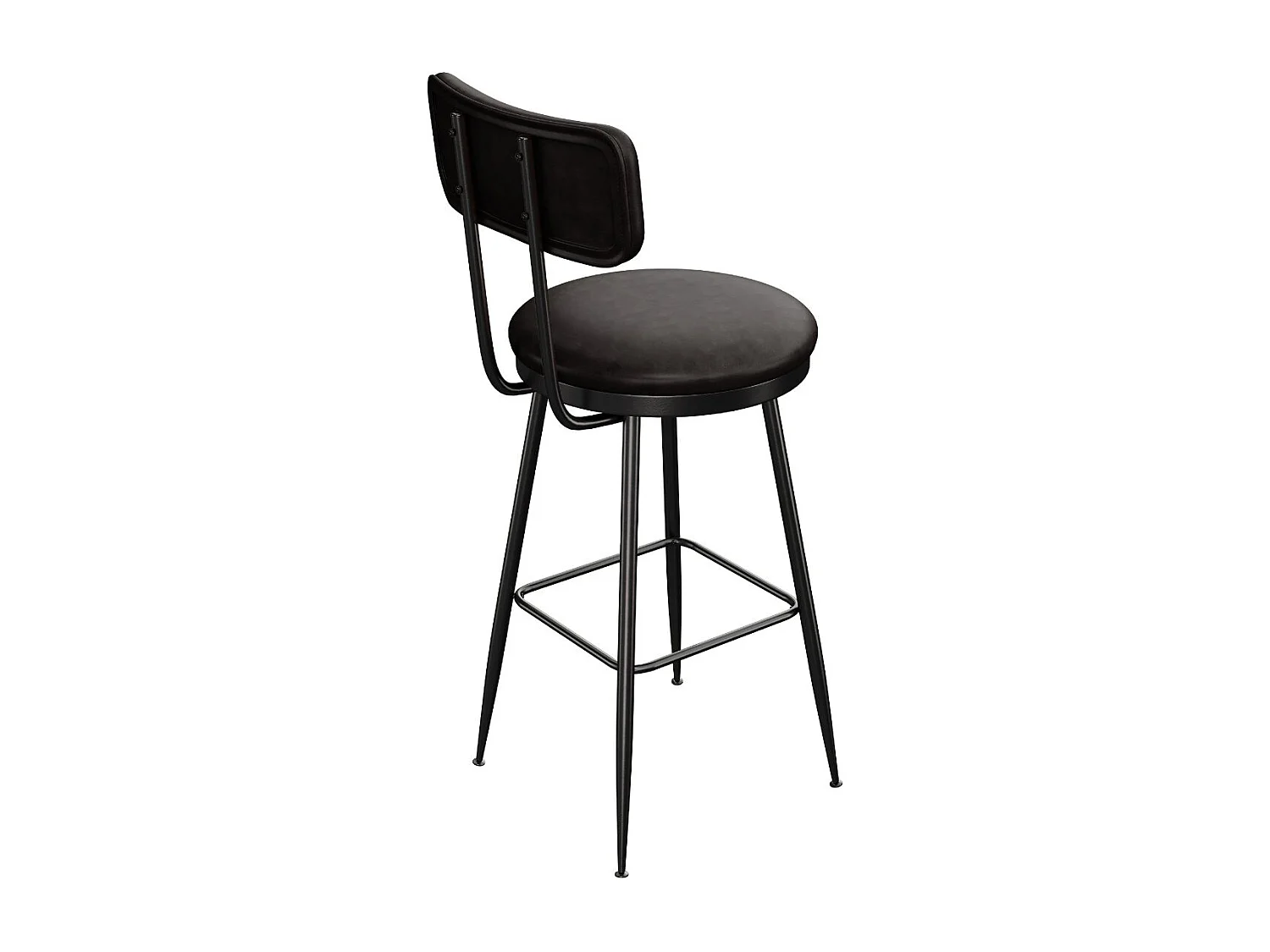 Lot de 4 tabourets de bar en PU Noir foncé avec dossier, repose-pieds, structure métal, style moderne cuisine