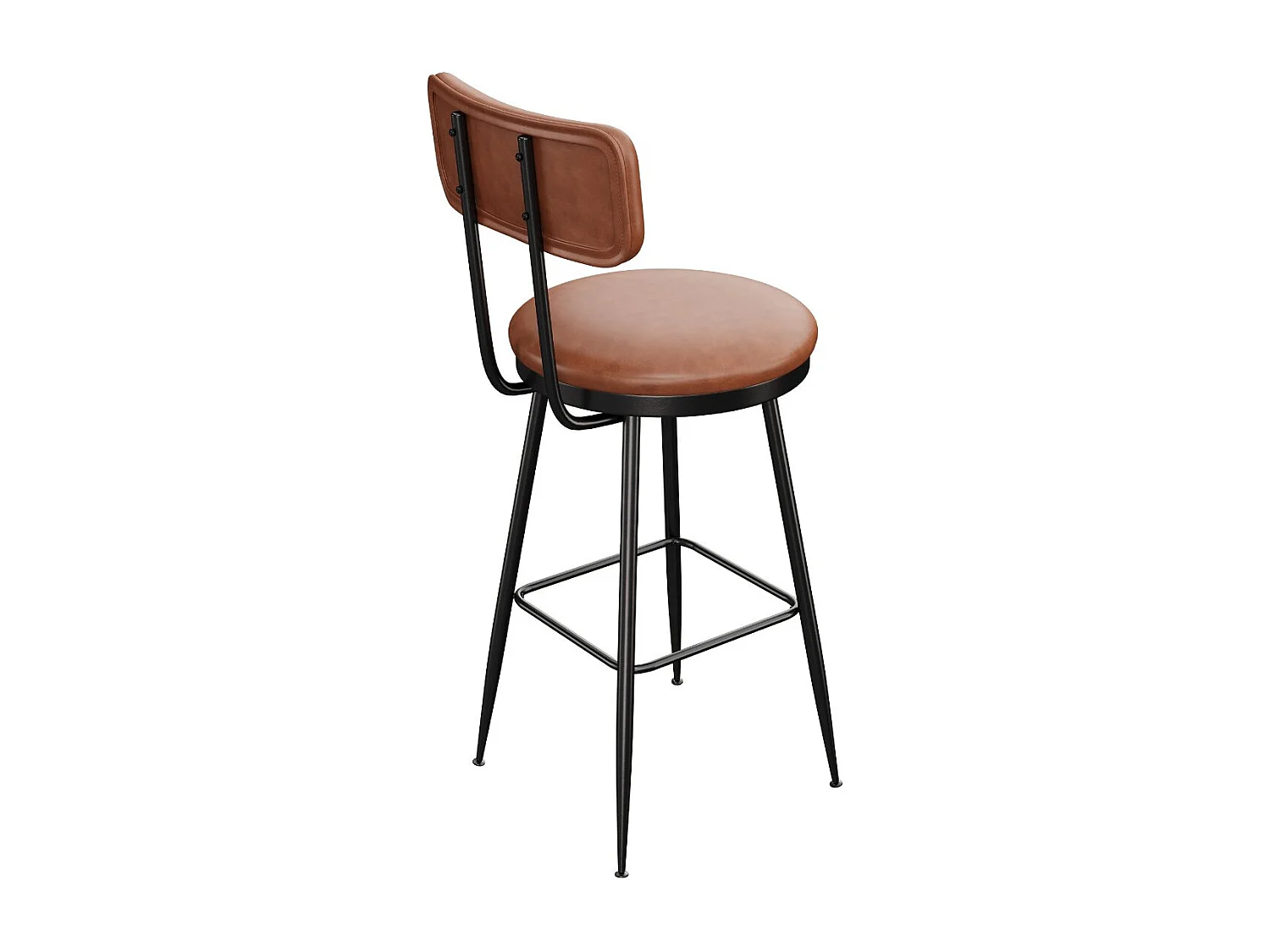 Lot de 2 tabourets de bar en PU Marron foncé avec dossier, repose-pieds, structure métal, style moderne cuisine