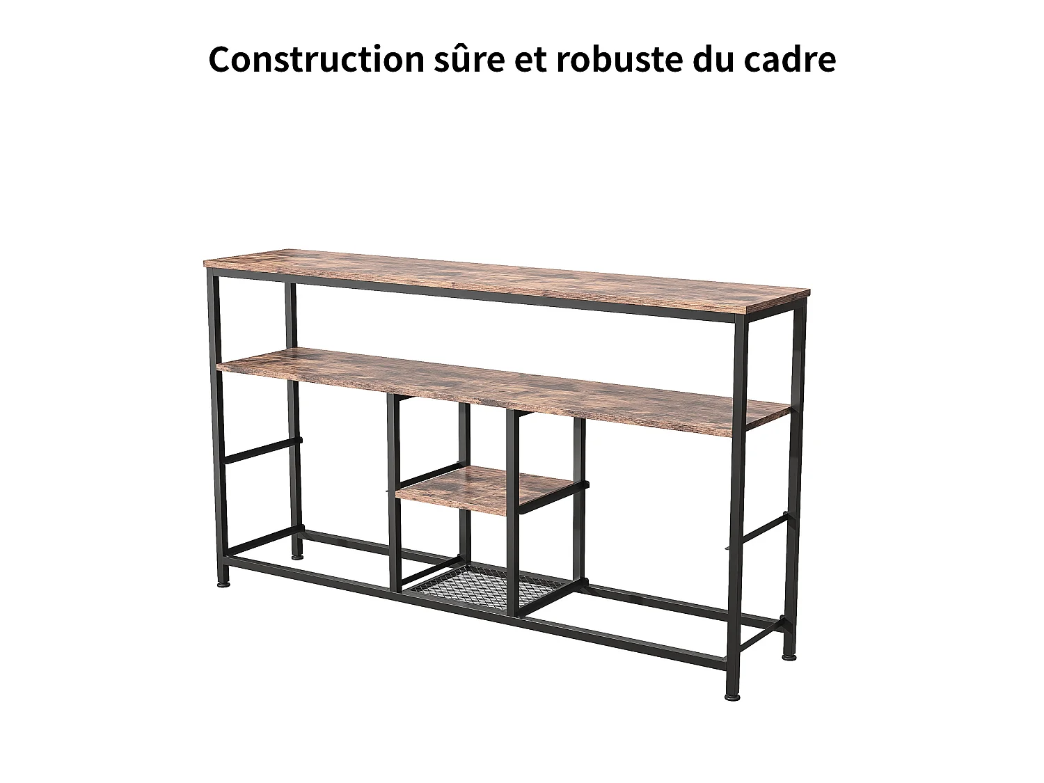 Meuble TV 137x38x70 cm avec LEDs, plateau effet bois tigré avec tiroirs en tissu multicolores,  structure métallique noire