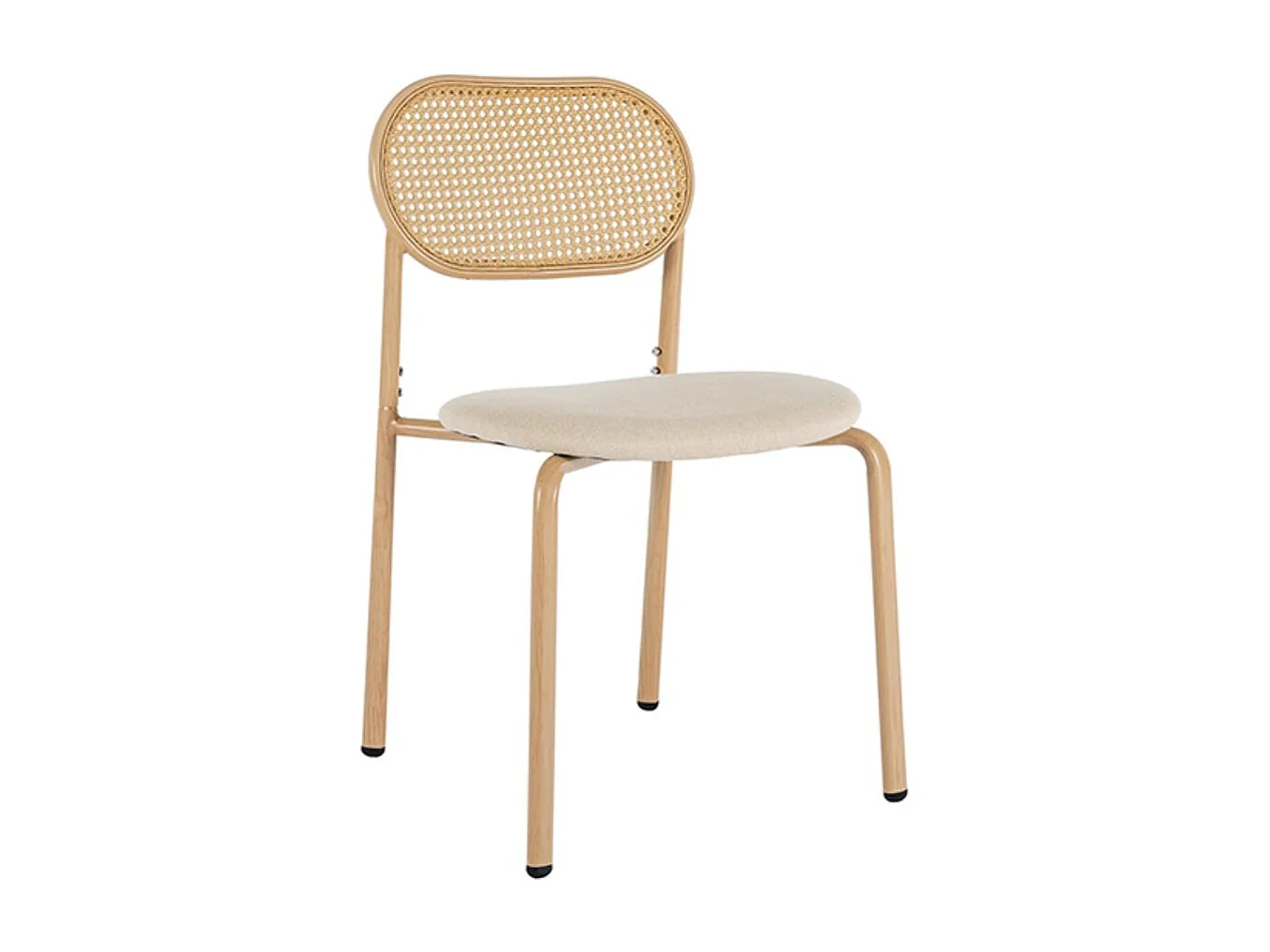 Lot de chaises cannage bois clair, chaise salle à manger avec dossier en rotin et assise tissu beige, style scandinave moderne
