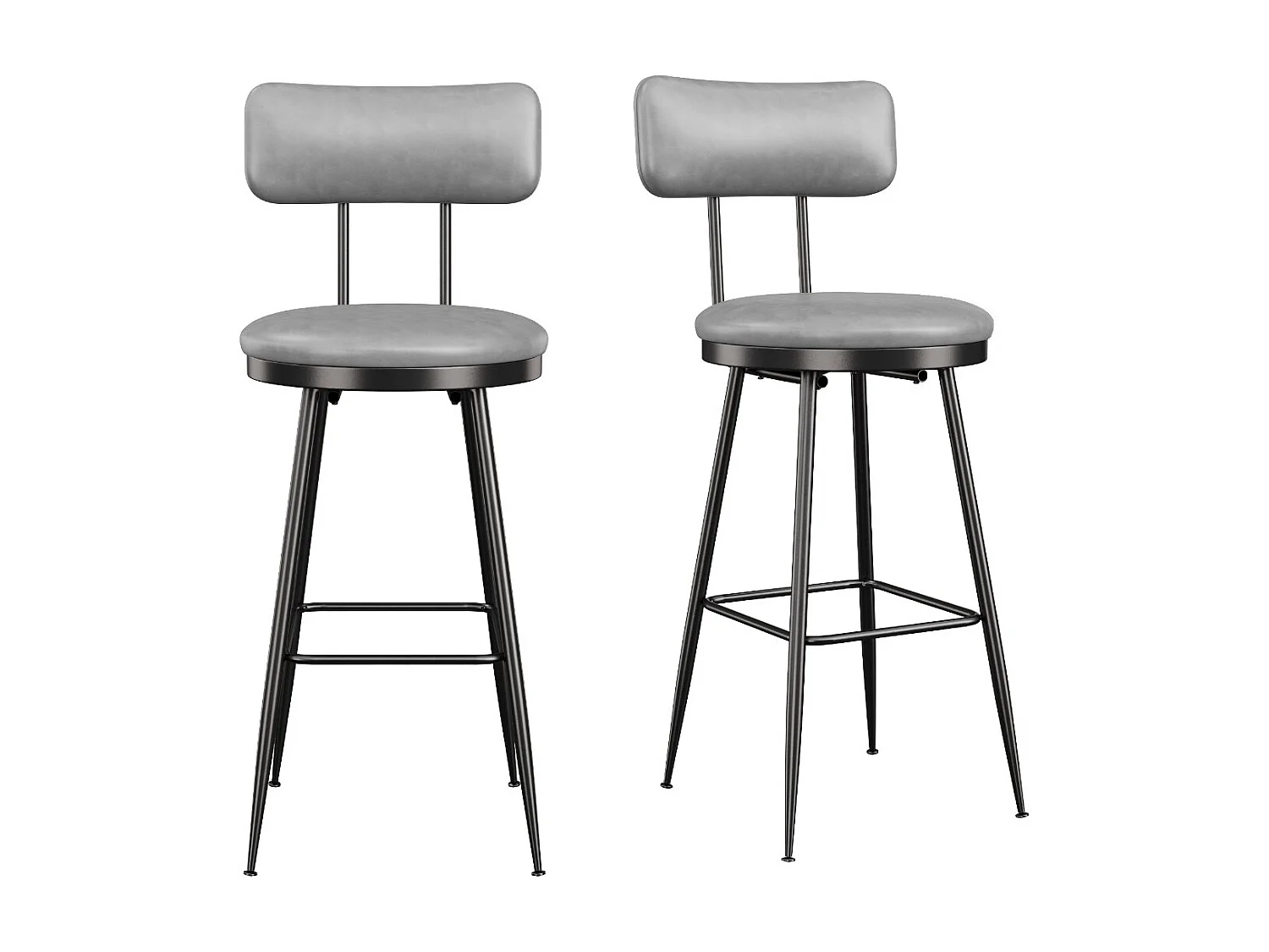 Lot de 2 tabourets de bar en PU gris foncé avec dossier, repose-pieds, structure métal, style moderne cuisine