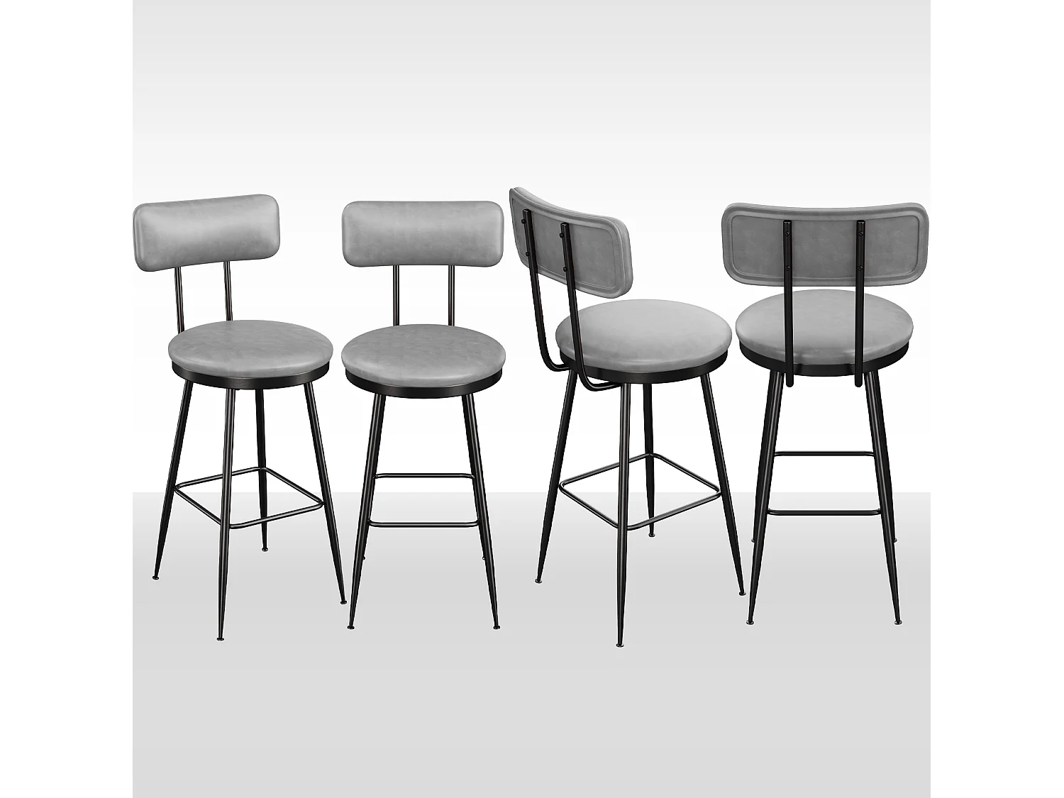 Lot de 2 tabourets de bar en PU gris foncé, assise rembourrée avec dossier et repose-pieds, pour îlot de cuisine, salle à manger, salon, bar et café