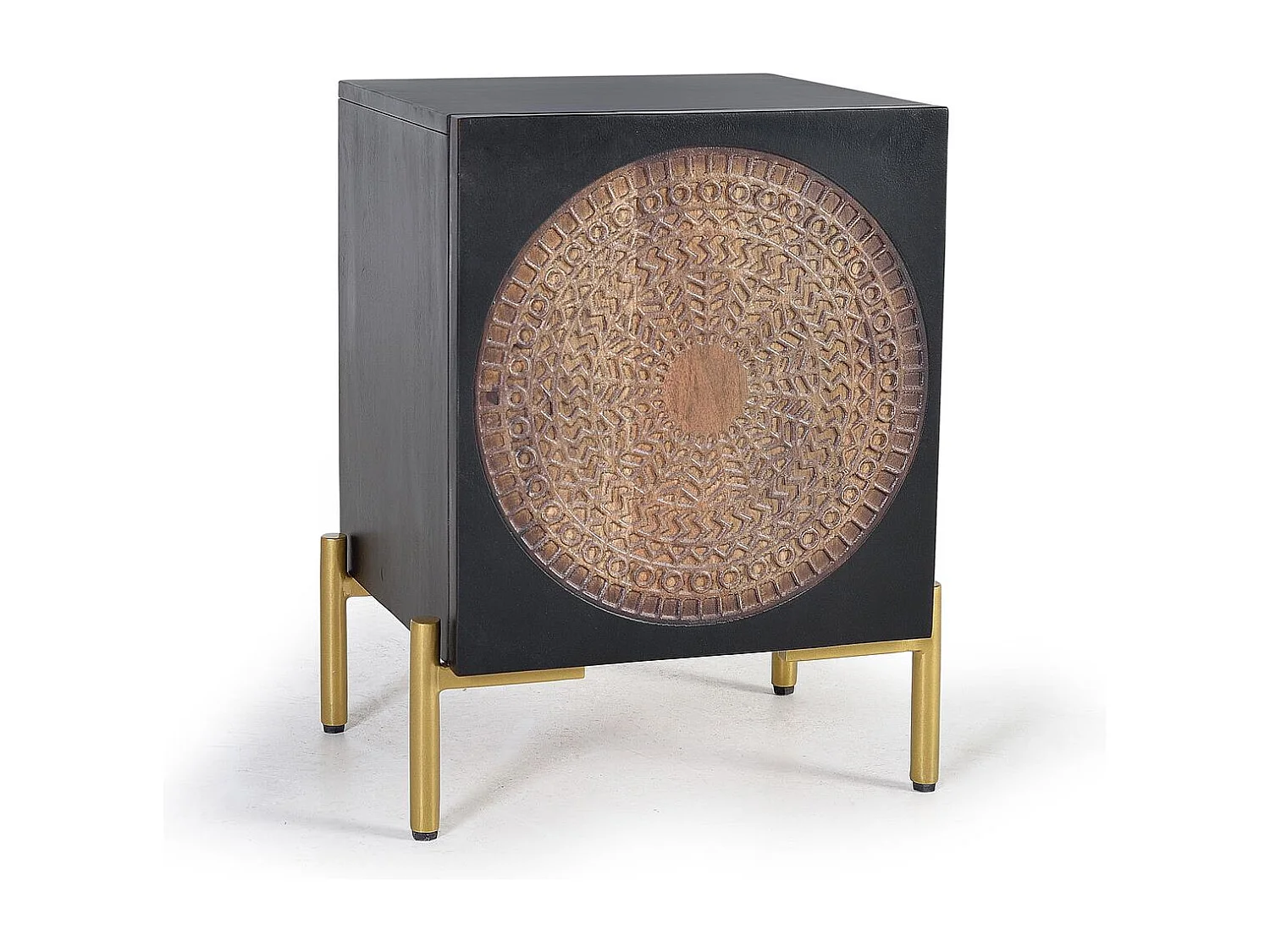 Table de chevet en bois manguier noyer foncé et métal