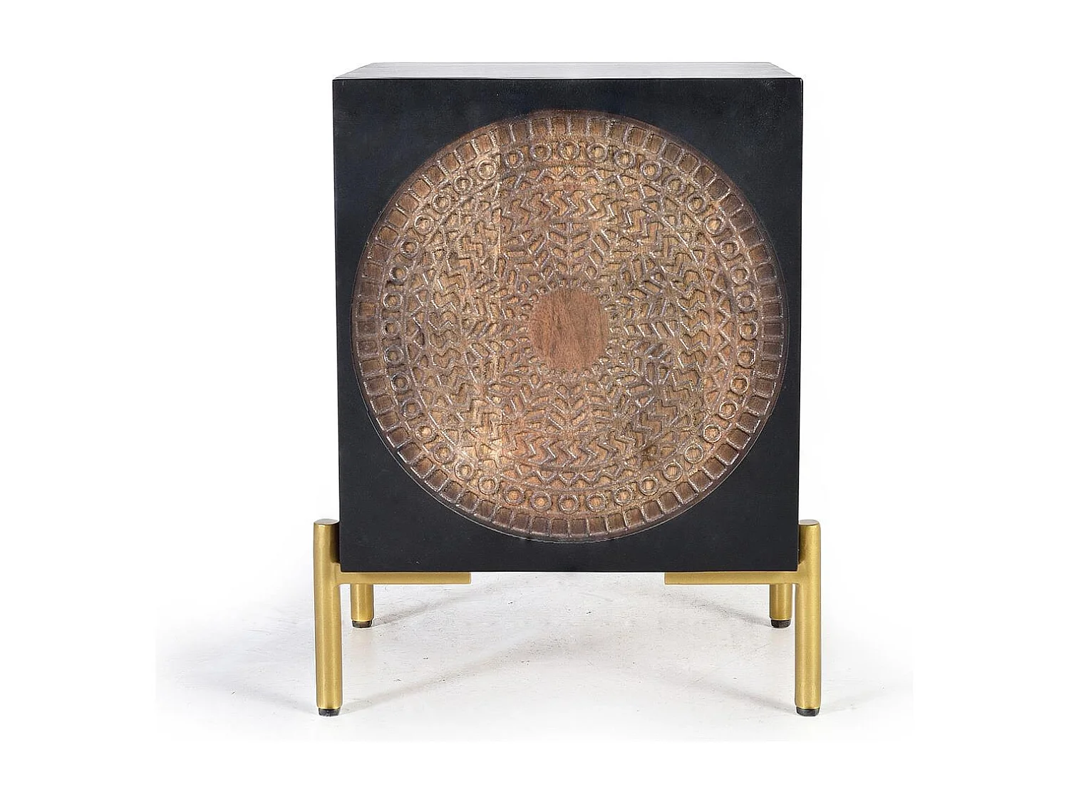 Table de chevet en bois manguier noyer foncé et métal