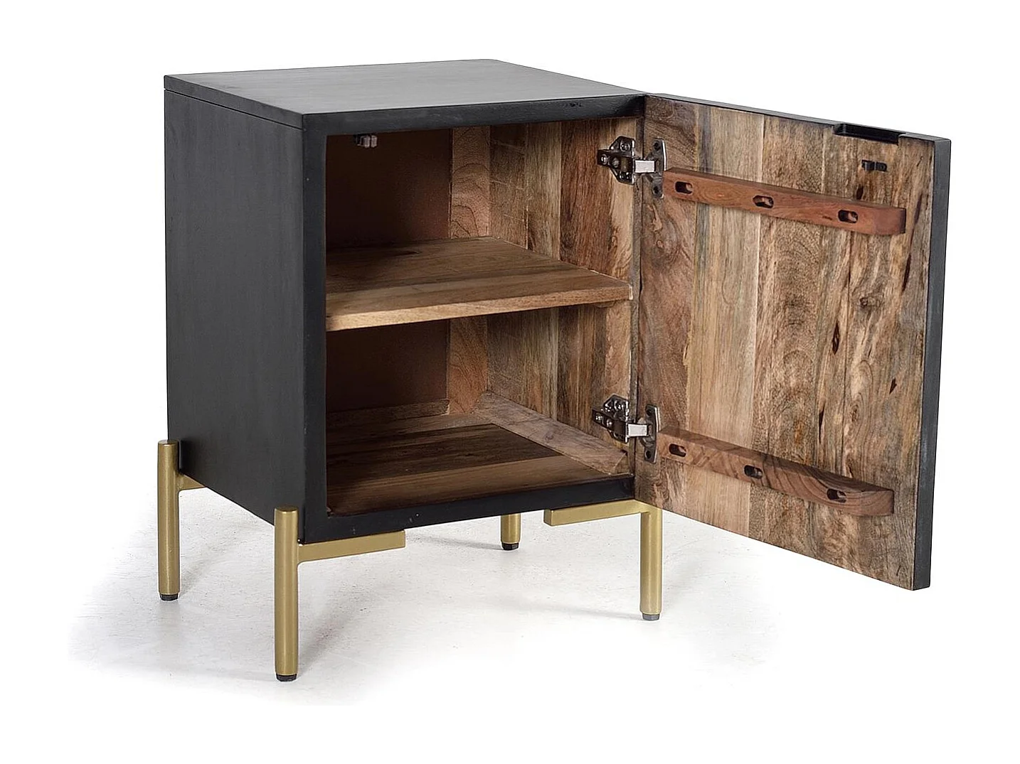 Table de chevet en bois manguier noyer foncé et métal