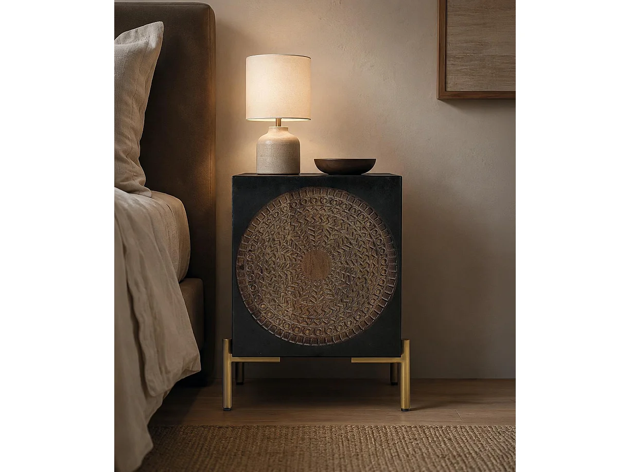 Mesitas de Noche de Madera de Mango 43 Cm Estilo Rústico Étnico-60x43x40