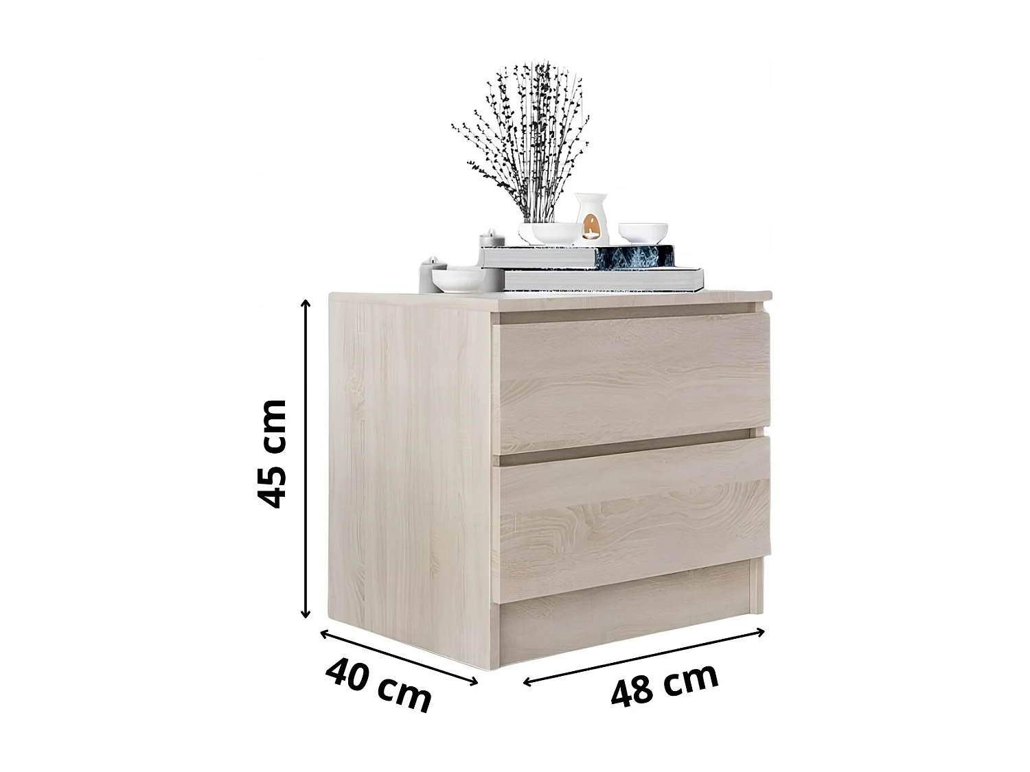 Szafka Nocna Stolik Nocny 45 x 48 x 40 CM Dąb Sonoma MDF 2 Szuflady