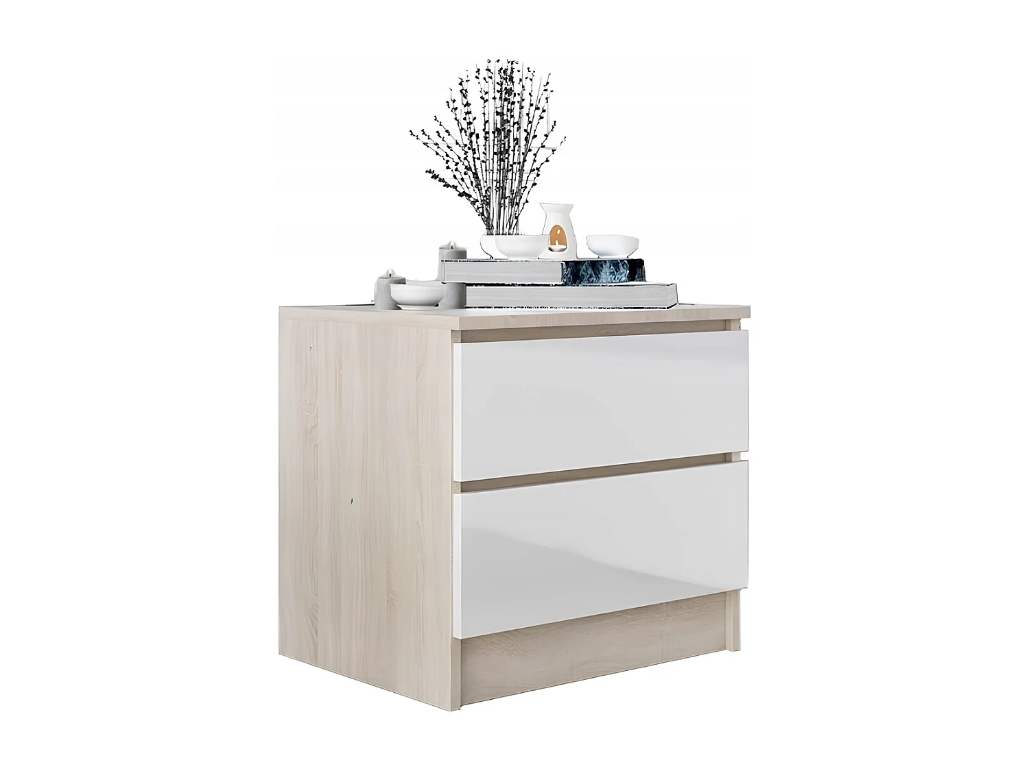 Szafka Nocna Stolik Nocny 45x48x40 CM Dąb Sonoma Biały Połysk MDF Szuflady