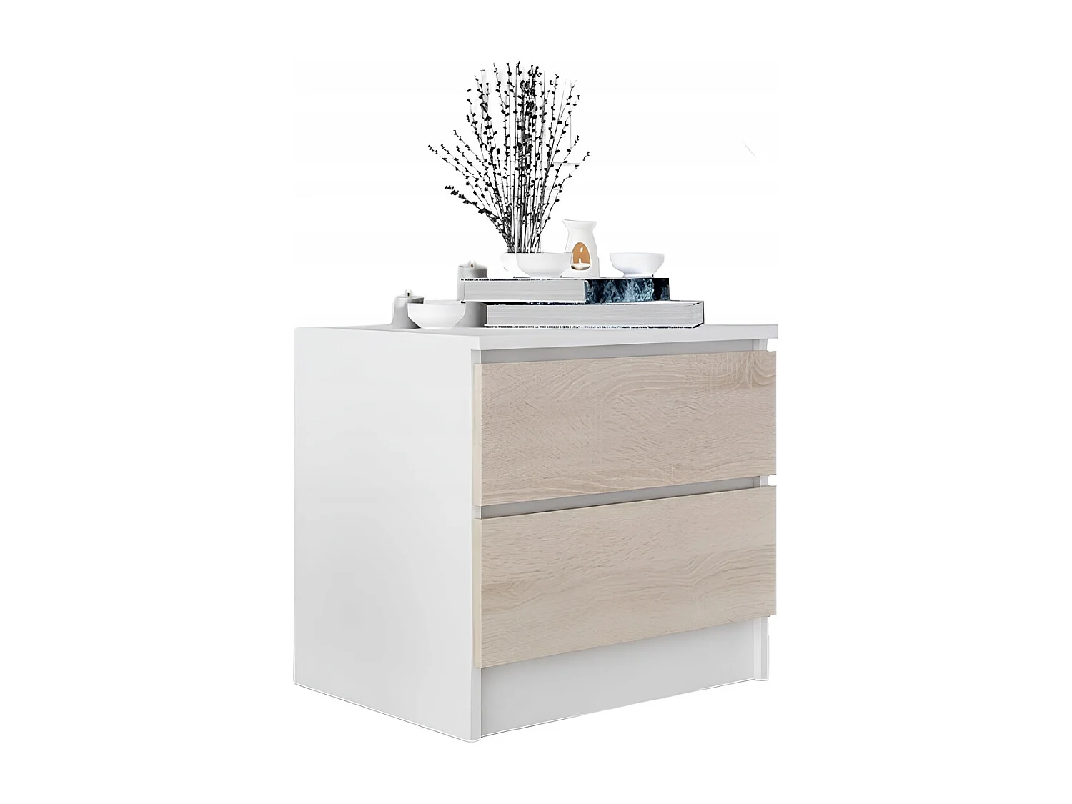 Szafka Nocna Stolik Nocny 45 x 48 x40 CM Biała Dąb Sonoma MDF 2 Szuflady