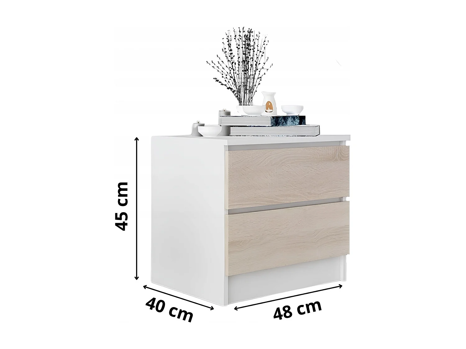 Szafka Nocna Stolik Nocny 45 x 48 x40 CM Biała Dąb Sonoma MDF 2 Szuflady