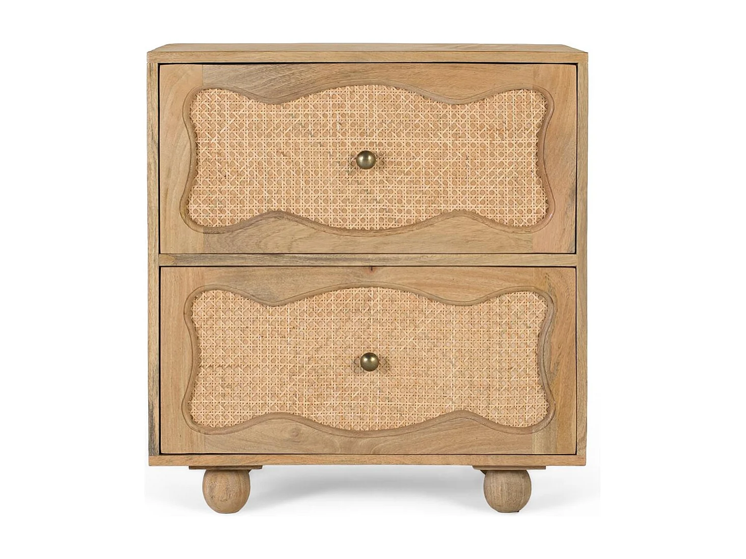 Table de chevet en bois de manguier avec 2 tiroirs et design artisanal