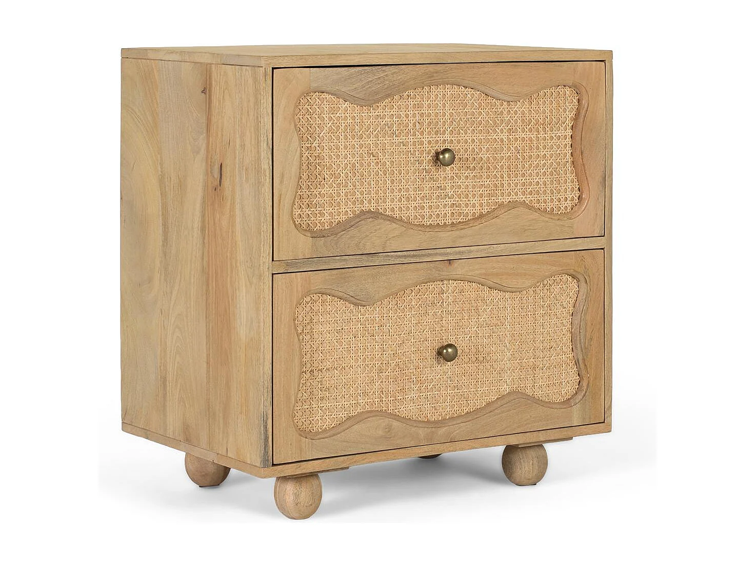 Table de chevet en bois de manguier avec 2 tiroirs et design artisanal
