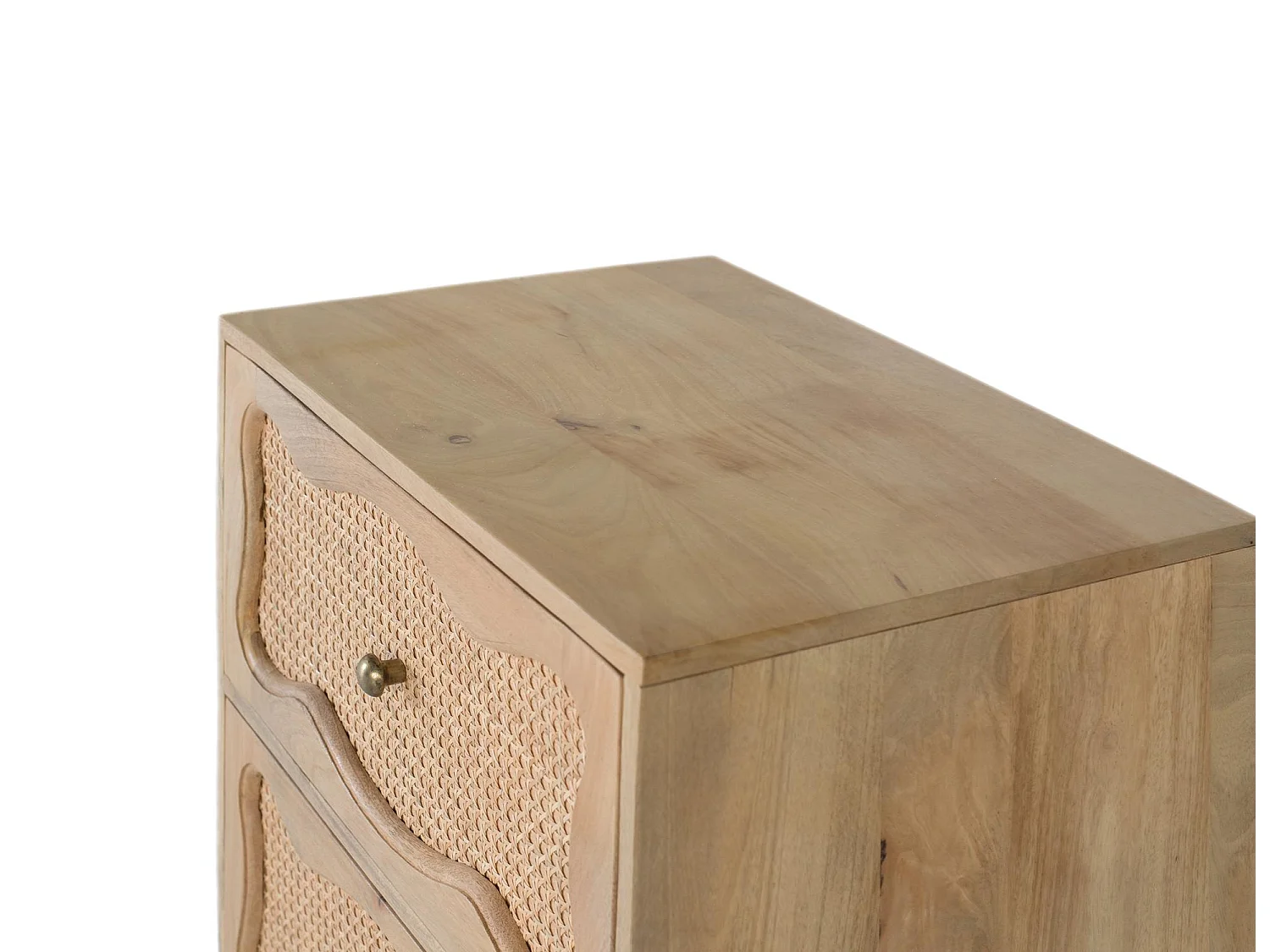Table de chevet en bois de manguier avec 2 tiroirs et design artisanal