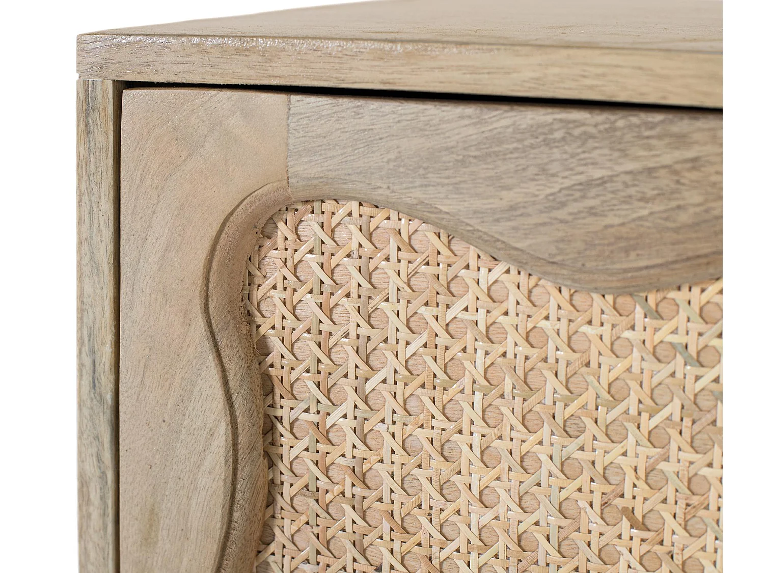 Table de chevet en bois de manguier avec 2 tiroirs et design artisanal