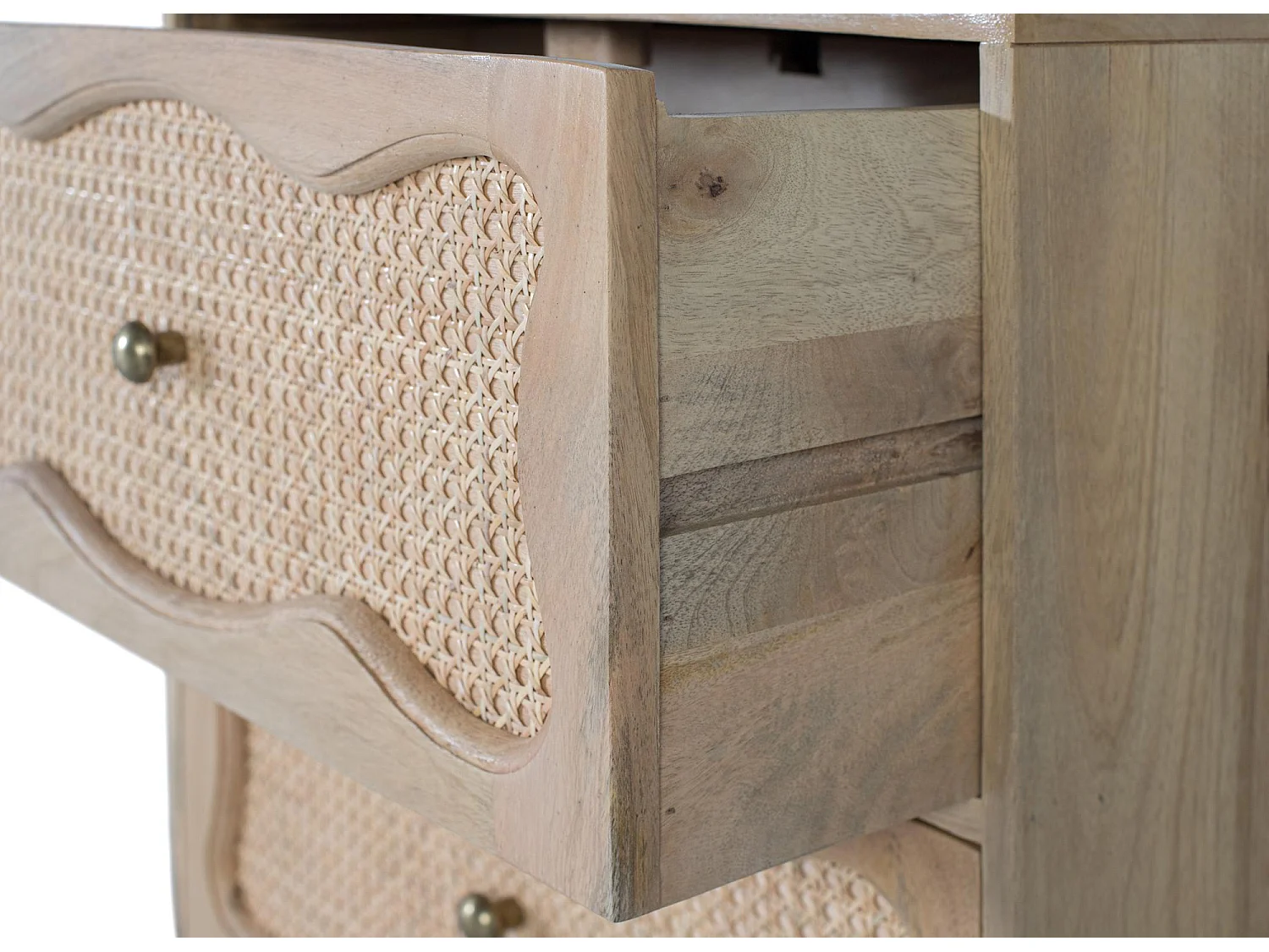 Table de chevet en bois de manguier avec 2 tiroirs et design artisanal